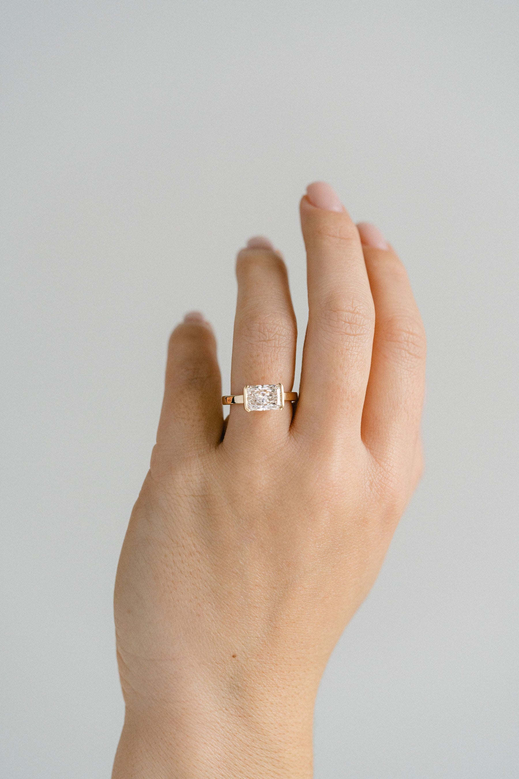 2.50CT Radiant Lab Grown Diamond East West Half Bezel Engagement Ring