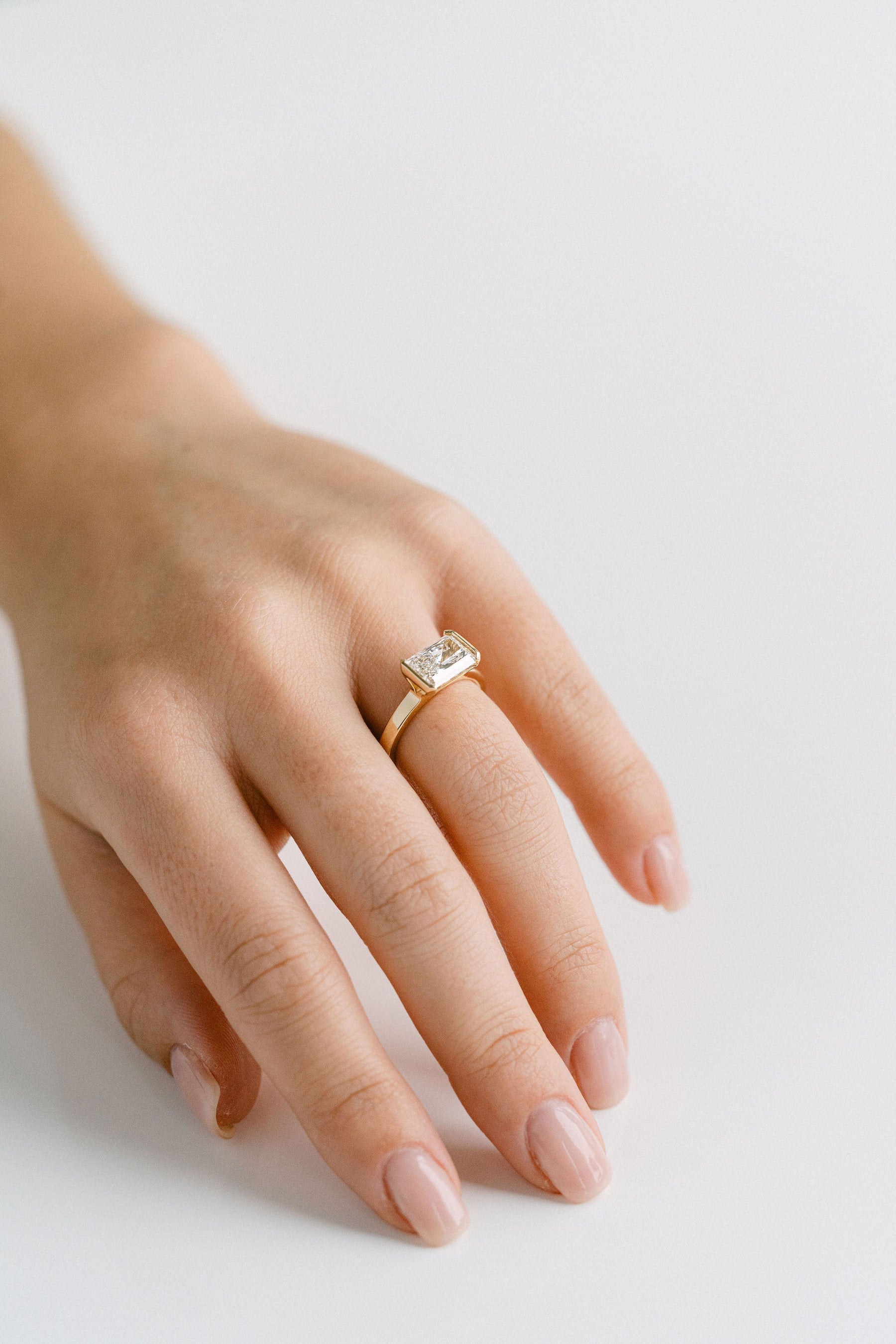 2.50CT Radiant Lab Grown Diamond East West Half Bezel Engagement Ring