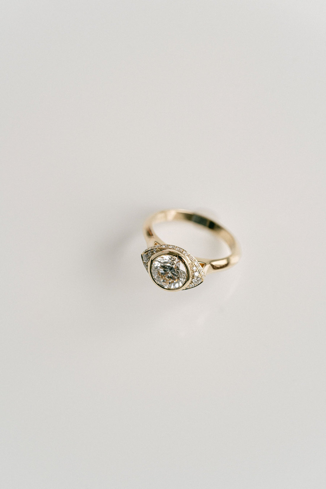 1.50CT Bezel Set Round Lab Grown Diamond Eye Halo Engagement Ring