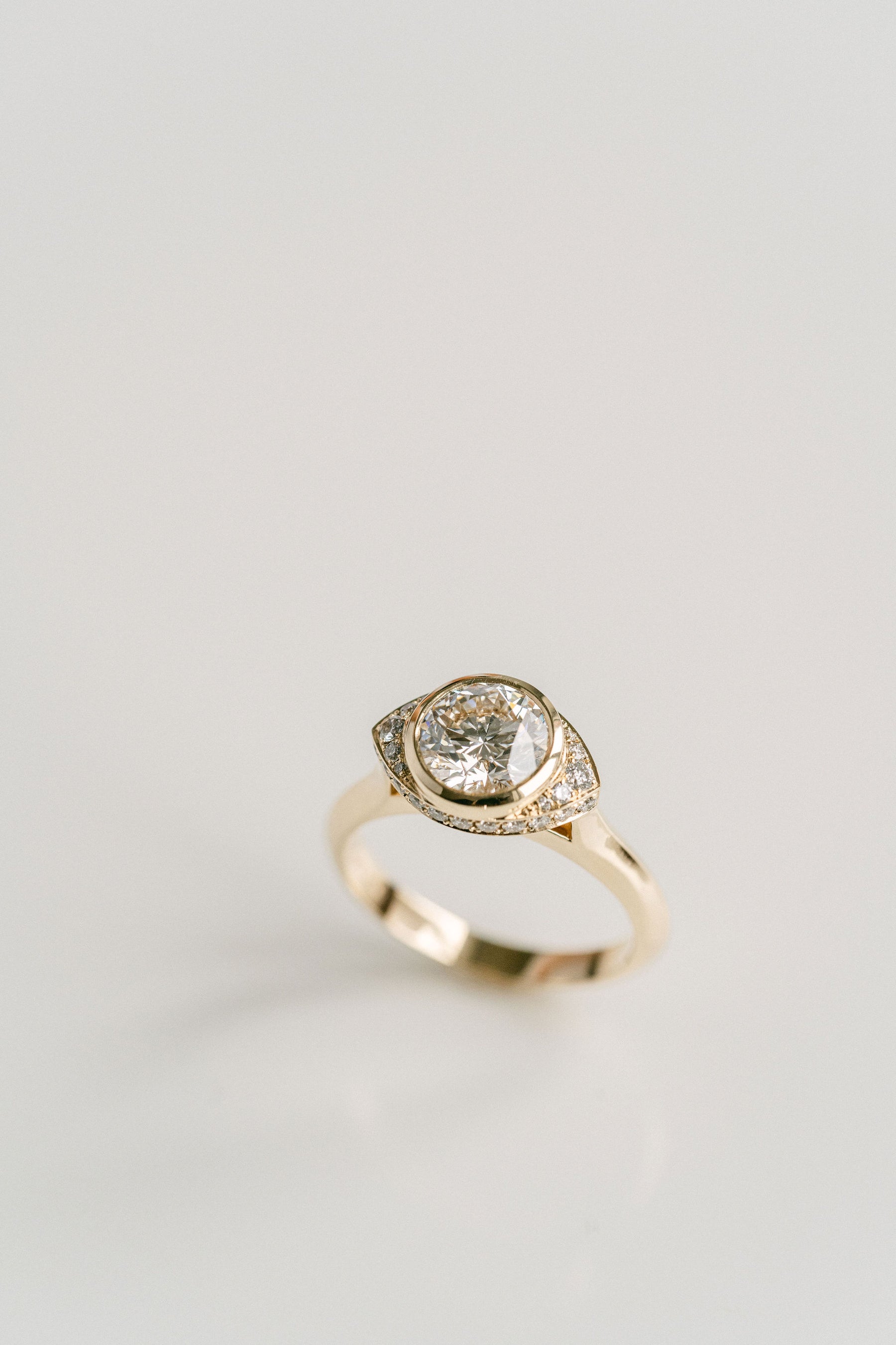 1.50CT Bezel Set Round Lab Grown Diamond Eye Halo Engagement Ring
