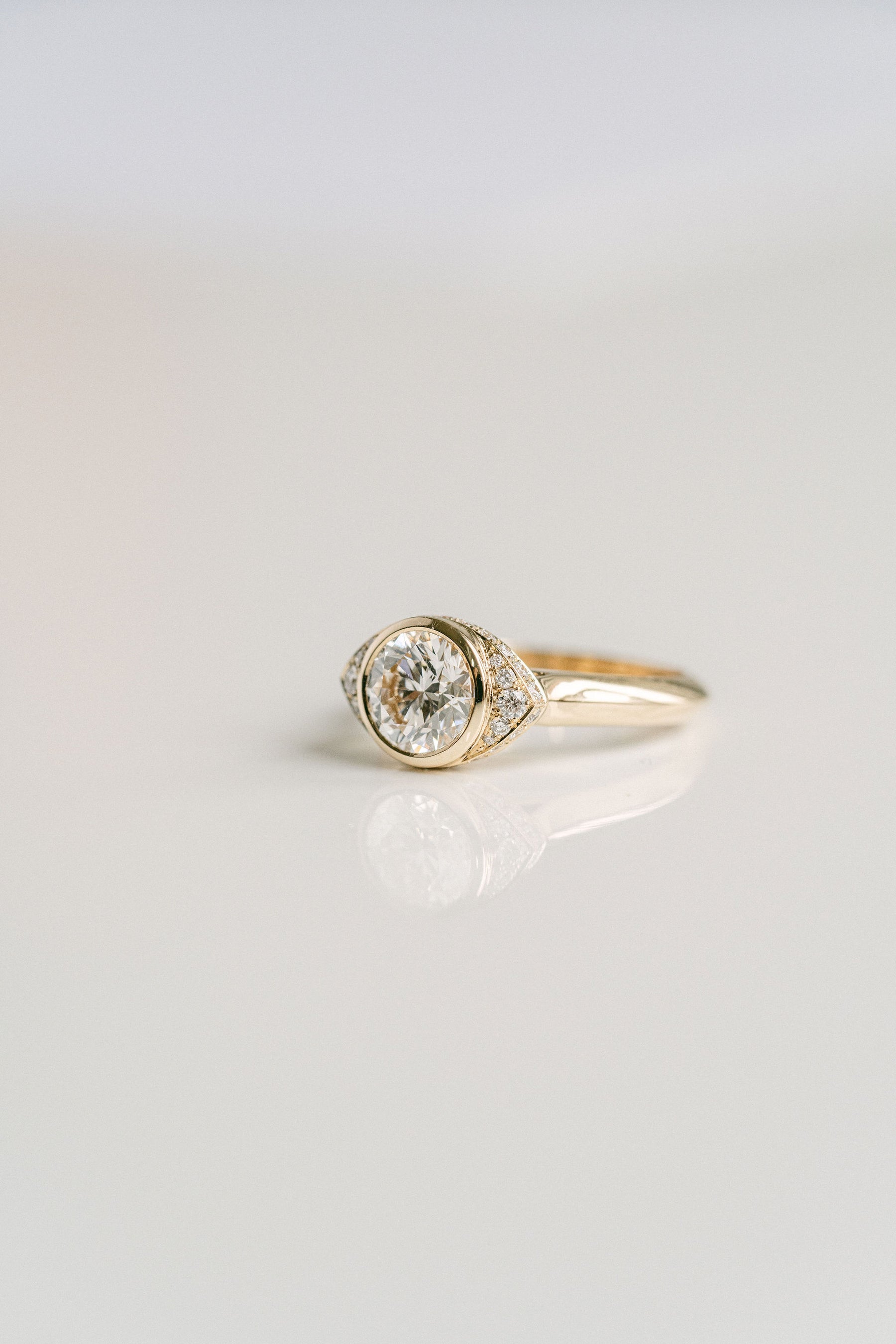 1.50CT Bezel Set Round Lab Grown Diamond Eye Halo Engagement Ring