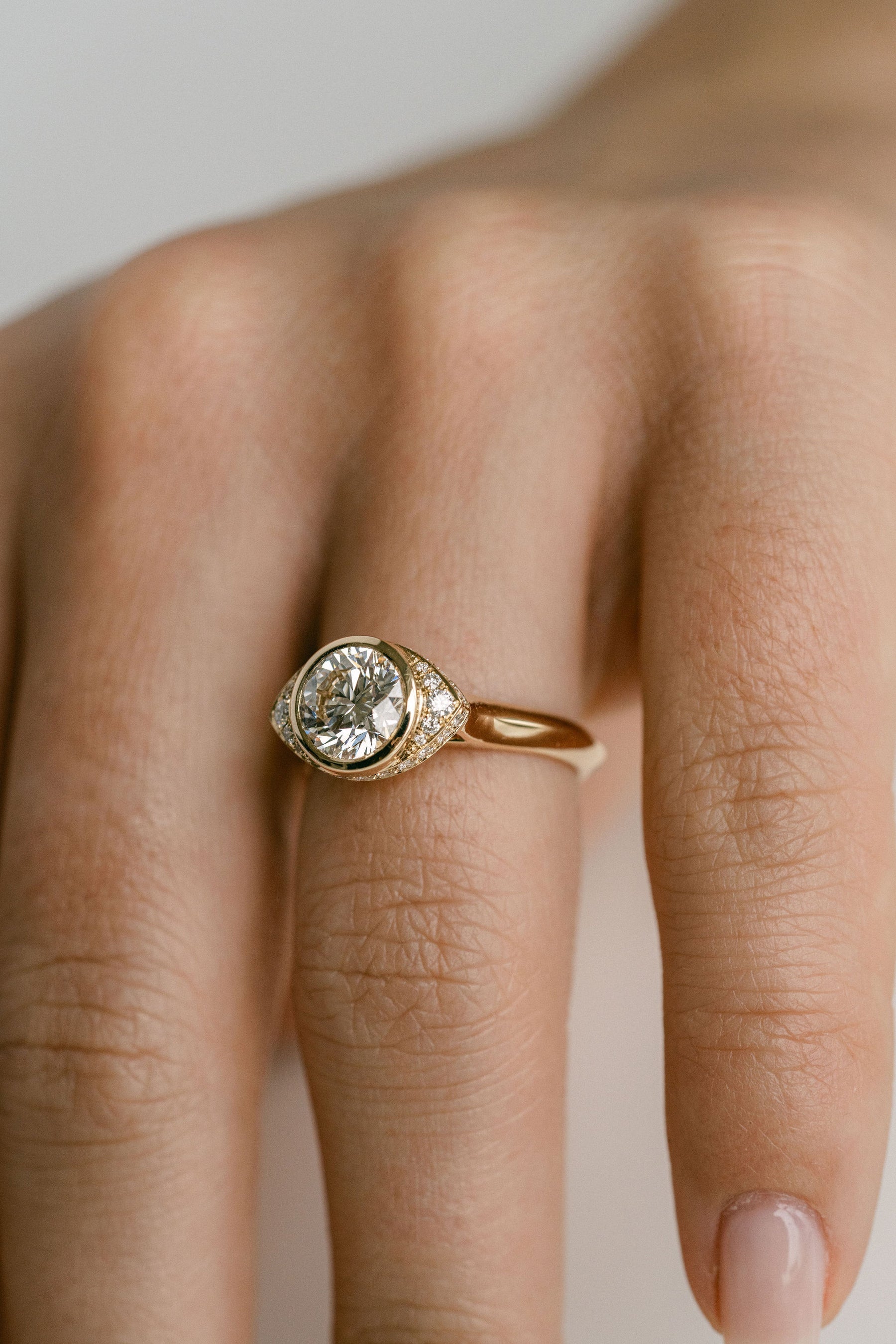1.50CT Bezel Set Round Lab Grown Diamond Eye Halo Engagement Ring