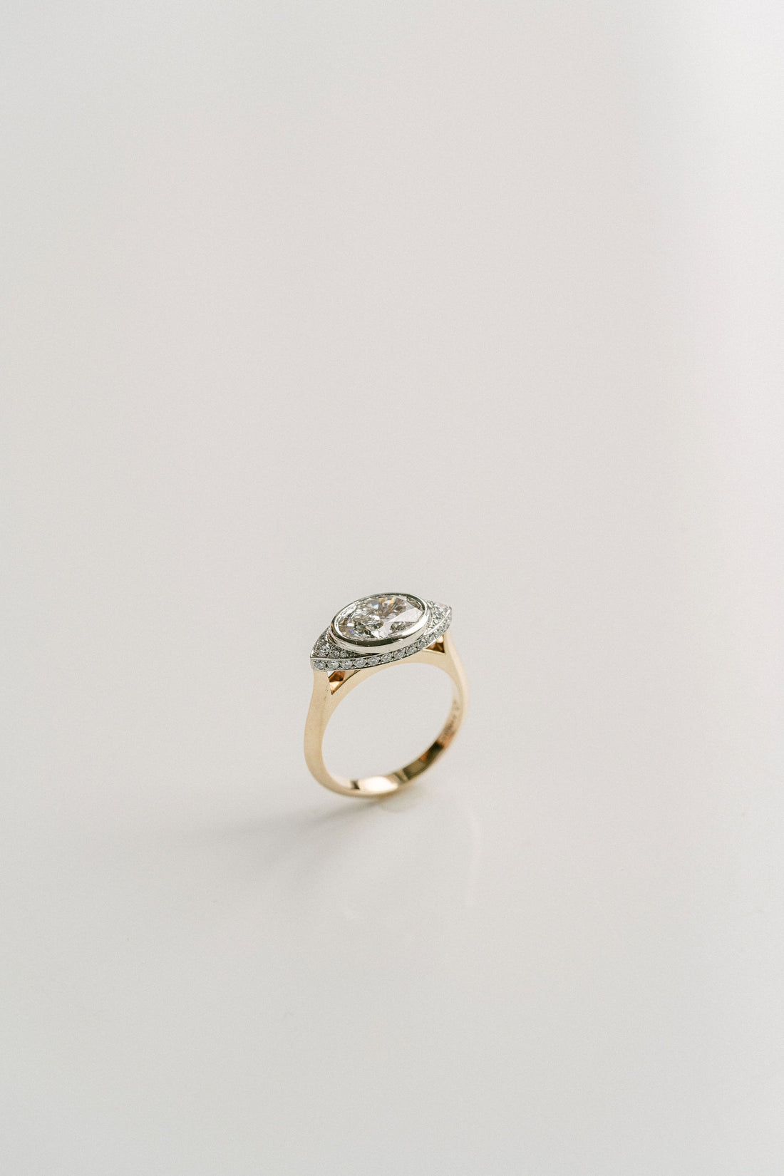 2.0CT Bezel Set Oval Lab Grown Diamond Eye Halo Engagement Ring
