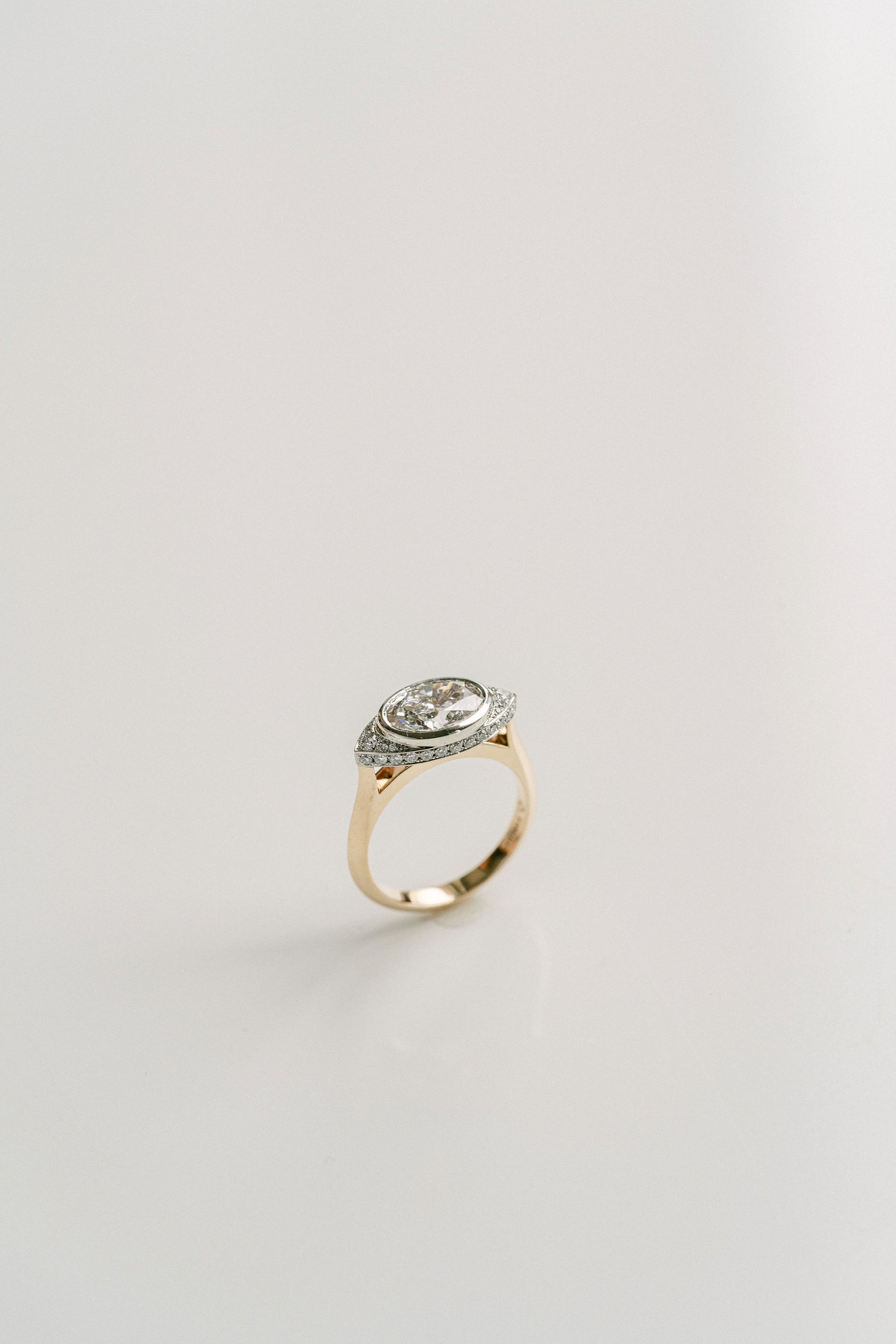 2.0CT Bezel Set Oval Lab Grown Diamond Eye Halo Engagement Ring