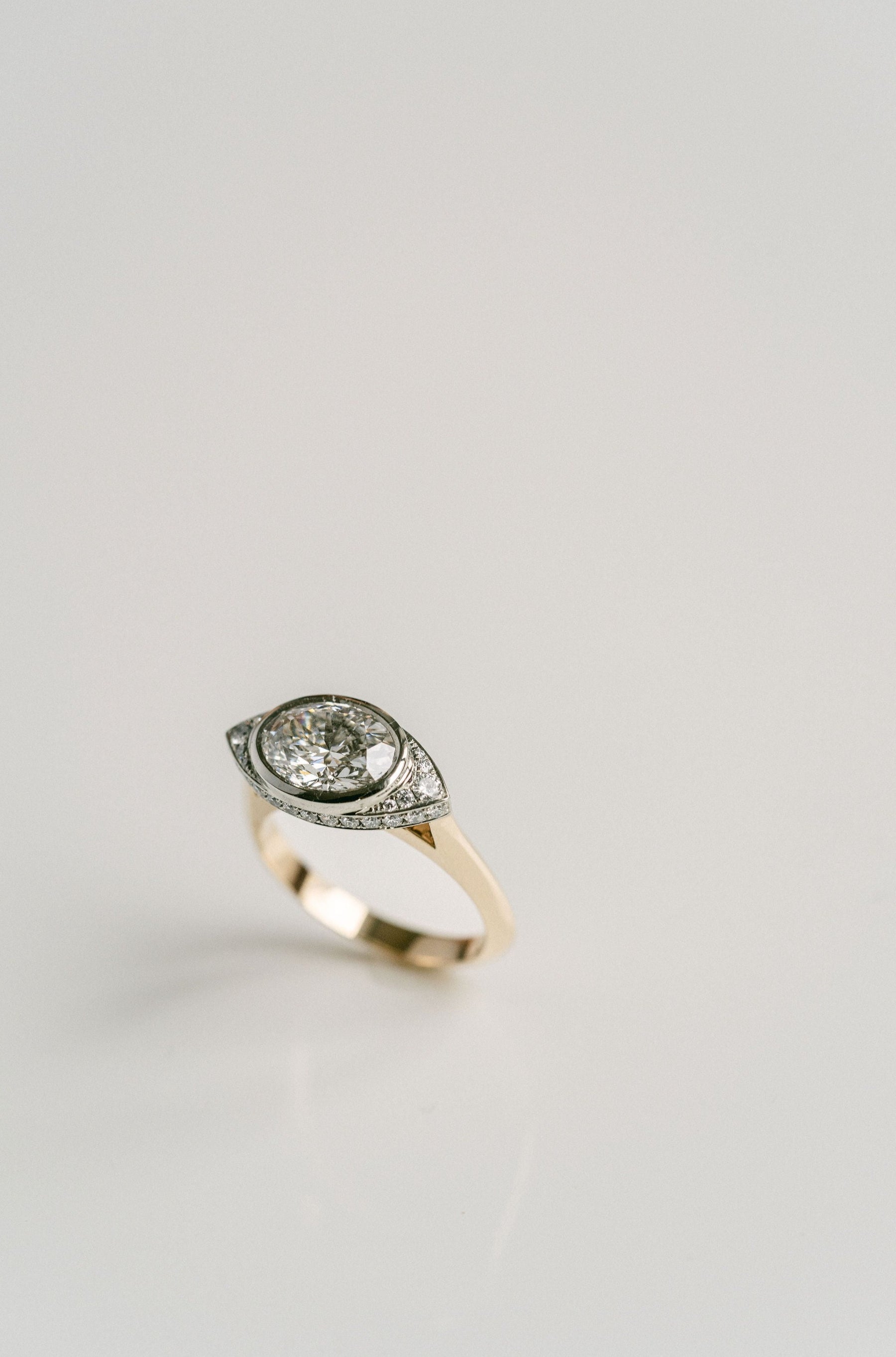 2.0CT Bezel Set Oval Lab Grown Diamond Eye Halo Engagement Ring