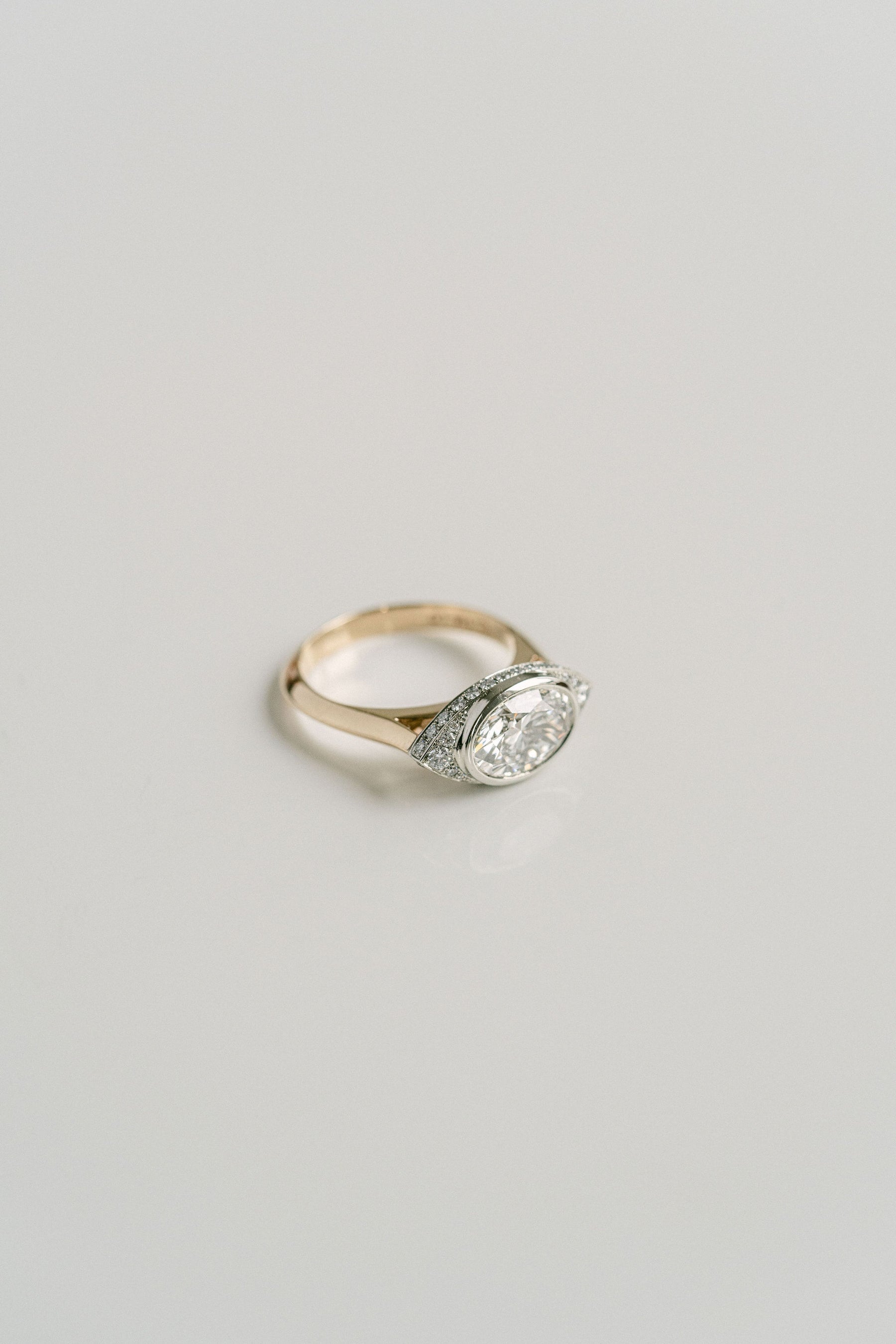 2.0CT Bezel Set Oval Lab Grown Diamond Eye Halo Engagement Ring