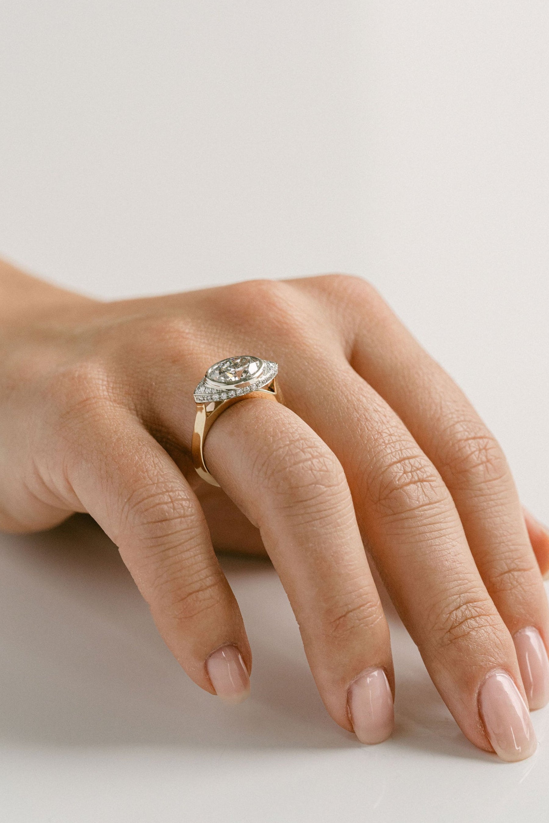 2.0CT Bezel Set Oval Lab Grown Diamond Eye Halo Engagement Ring