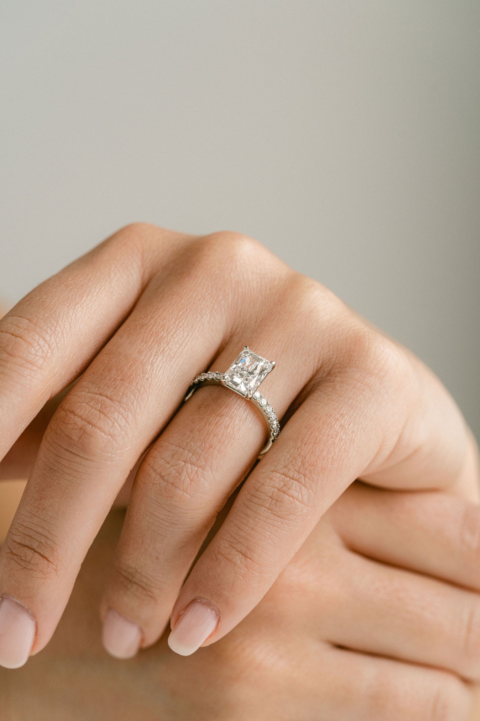 3.0CT Radiant Lab Grown Diamond Pave Engagement Ring