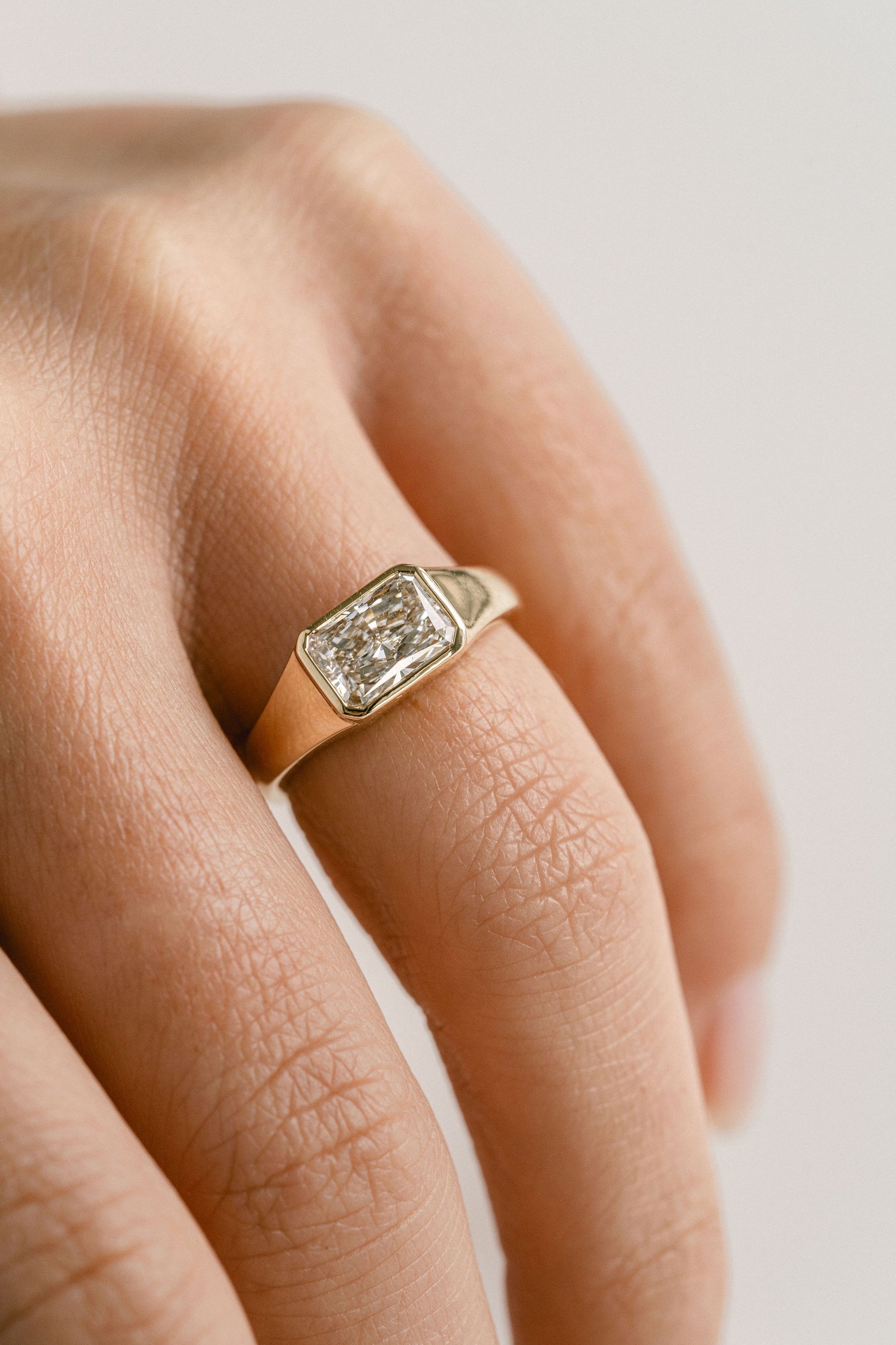 1.50CT East West Radiant Cut Lab Grown Diamond Signet Ring