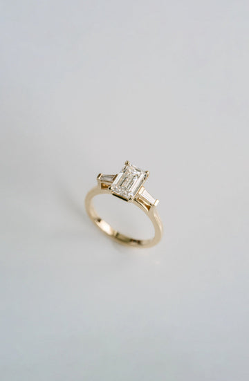 2.0CT Emerald Cut Lab Grown Diamond Three Stone Engagement Ring