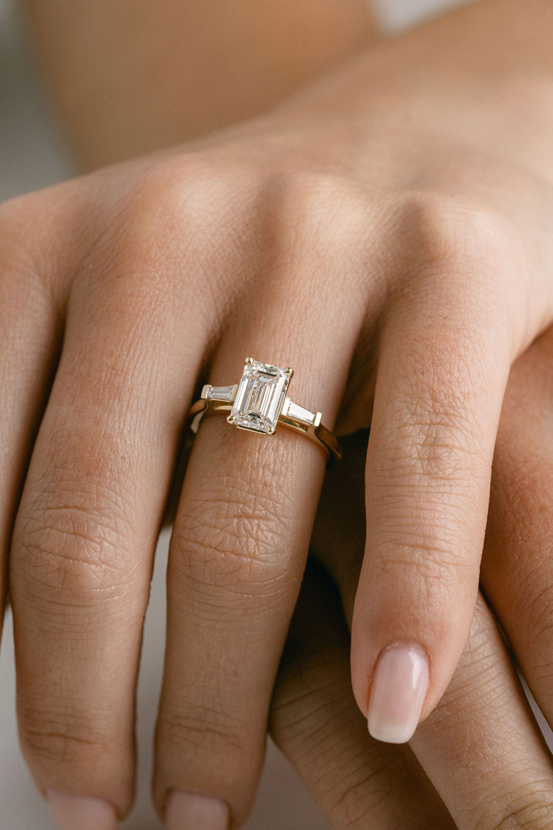 2.0CT Emerald Cut Lab Grown Diamond Three Stone Engagement Ring