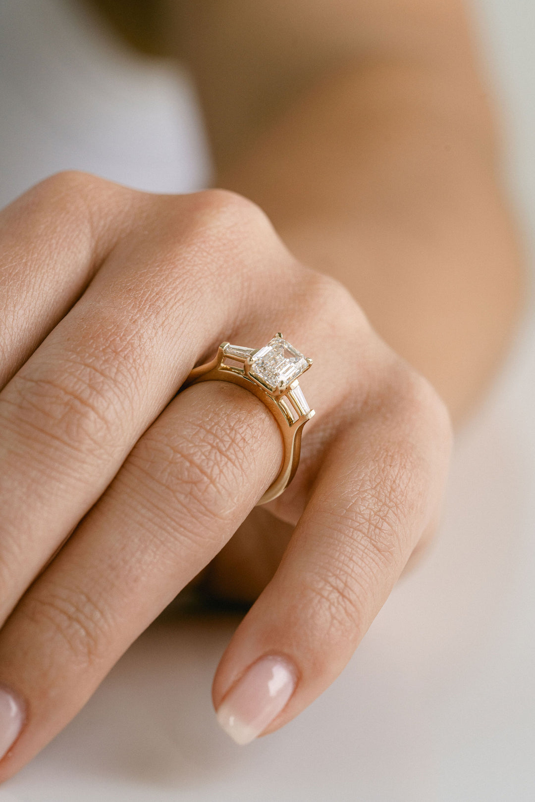 2.0CT Emerald Cut Lab Grown Diamond Three Stone Engagement Ring