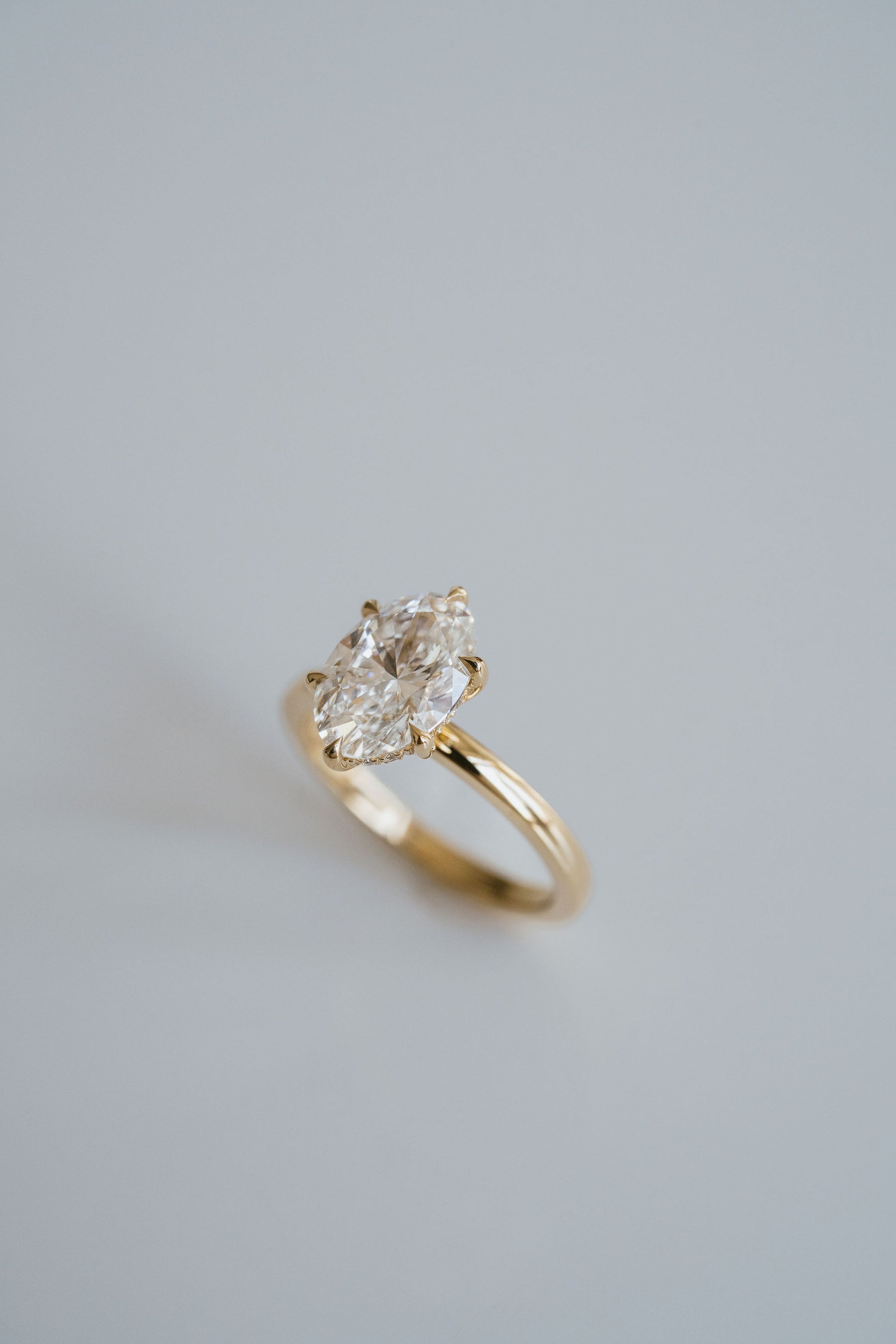 2.50CT Six Prong Set Oval Lab Grown Diamond Hidden Halo Solitaire Engagement Ring