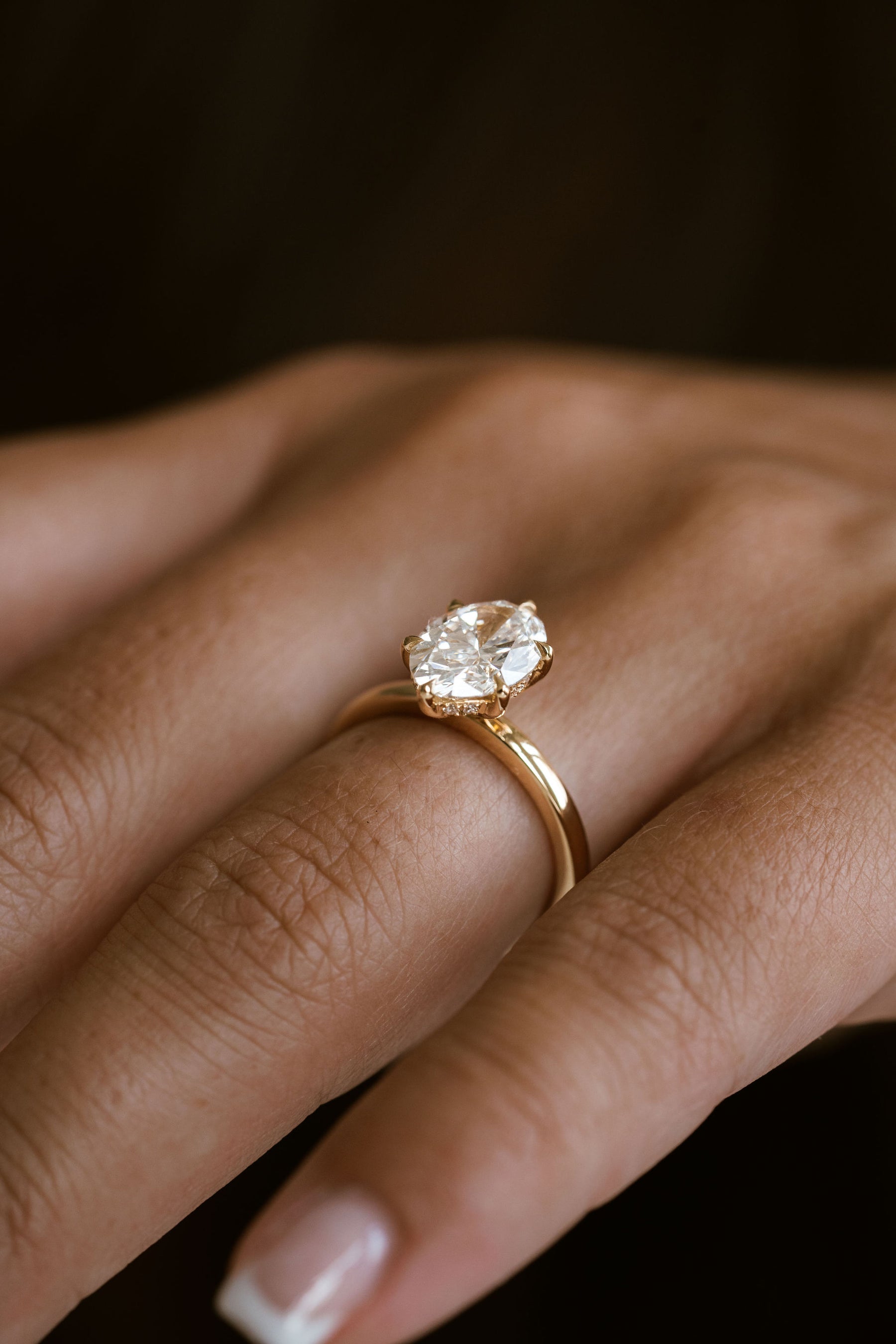 2.50CT Six Prong Set Oval Lab Grown Diamond Hidden Halo Solitaire Engagement Ring