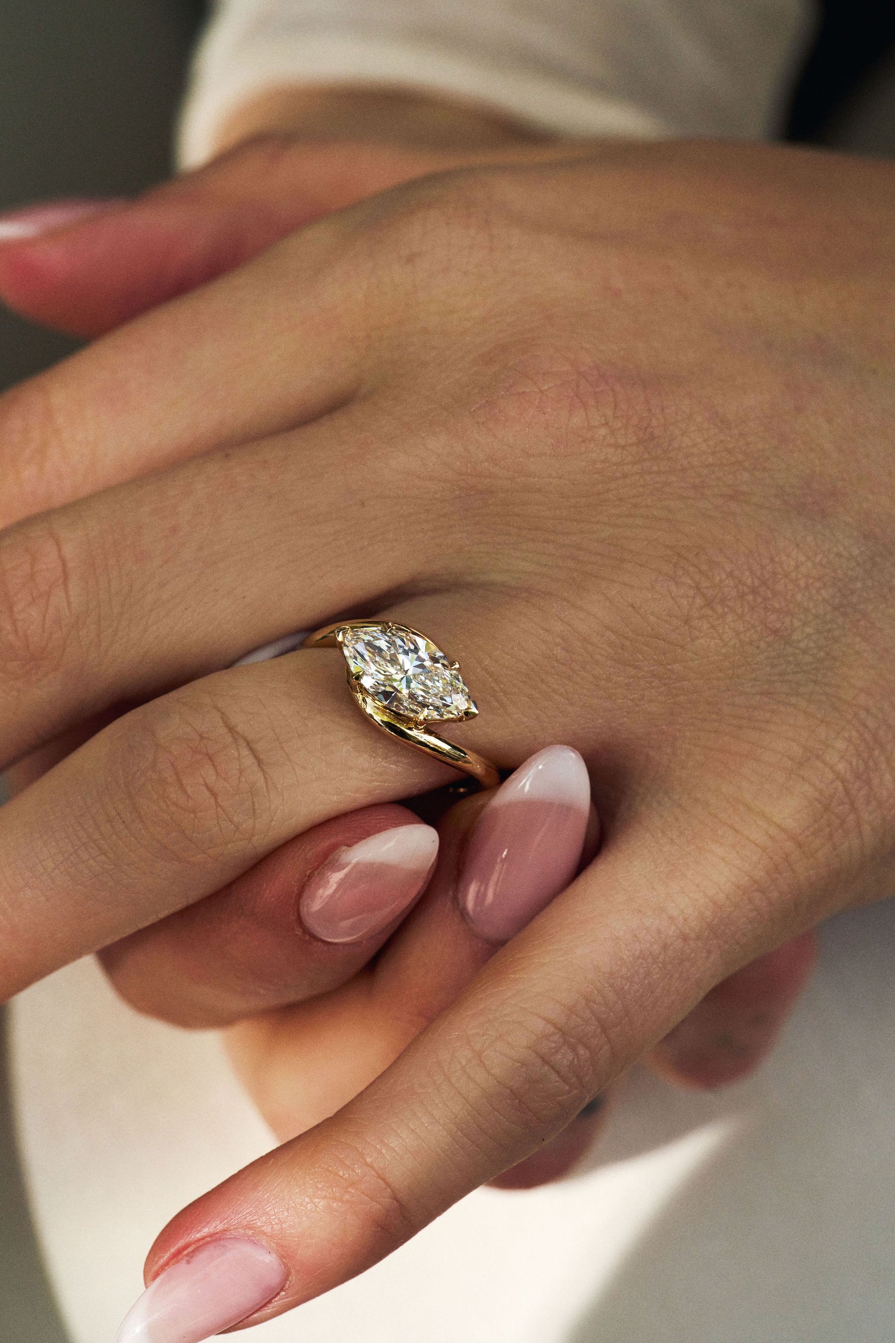 2.0CT East West Marquise Lab Grown Diamond Bypass Engagement Ring