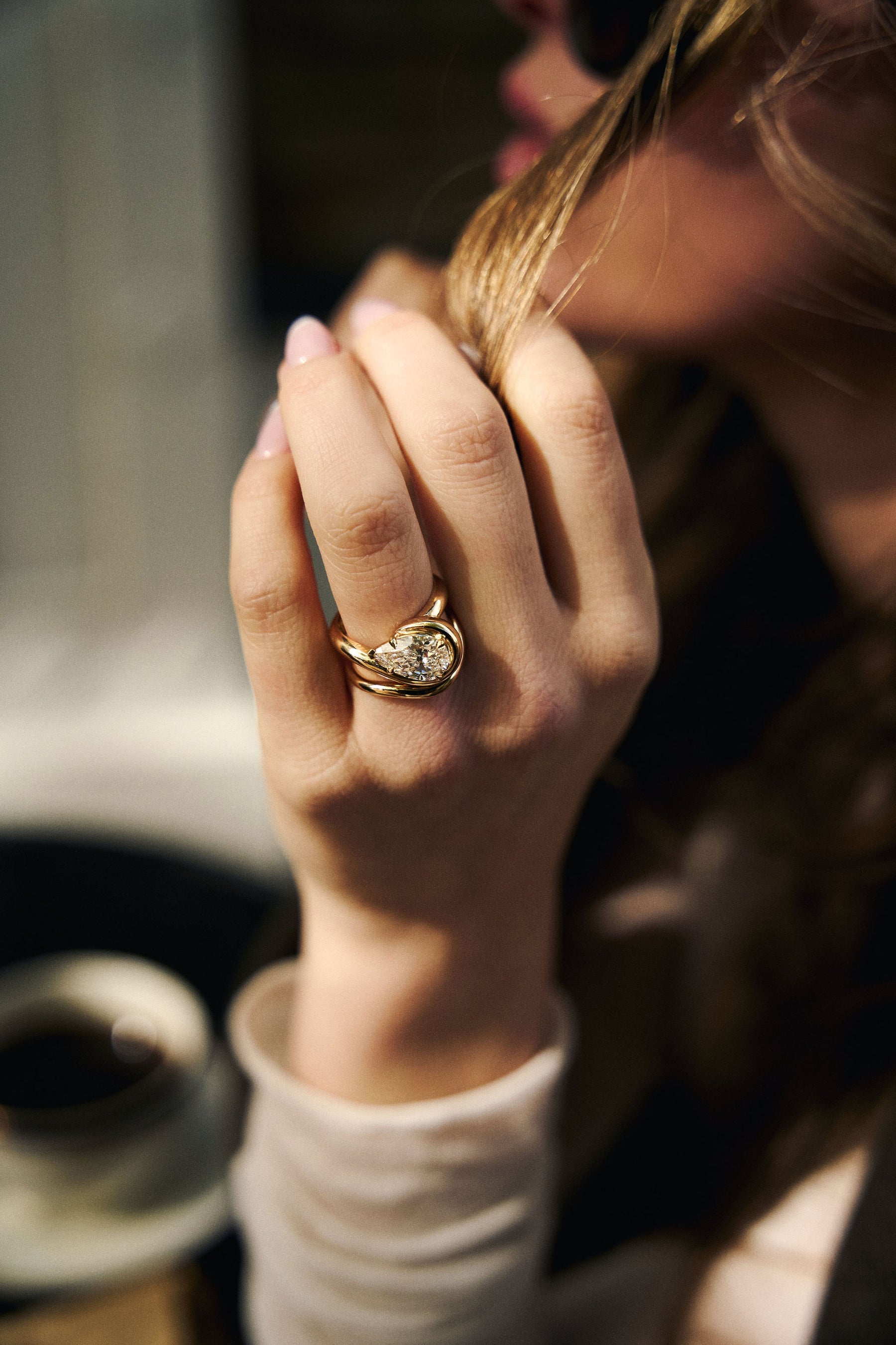 3.0CT East West Pear Lab Grown Diamond Unique Engagement Ring
