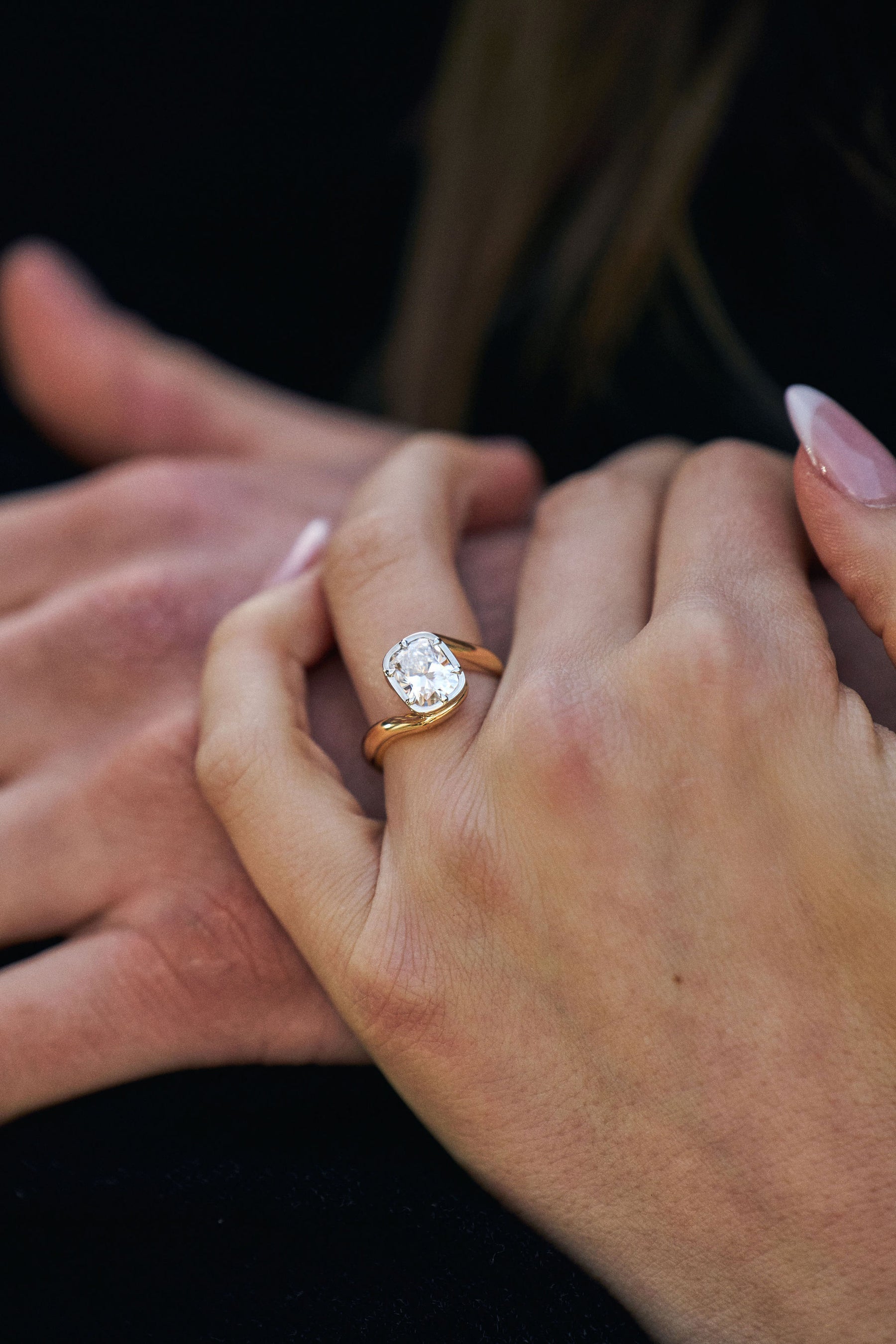 2.0CT Bezel Set Cushion Lab Grown Diamond Bypass Engagement Ring