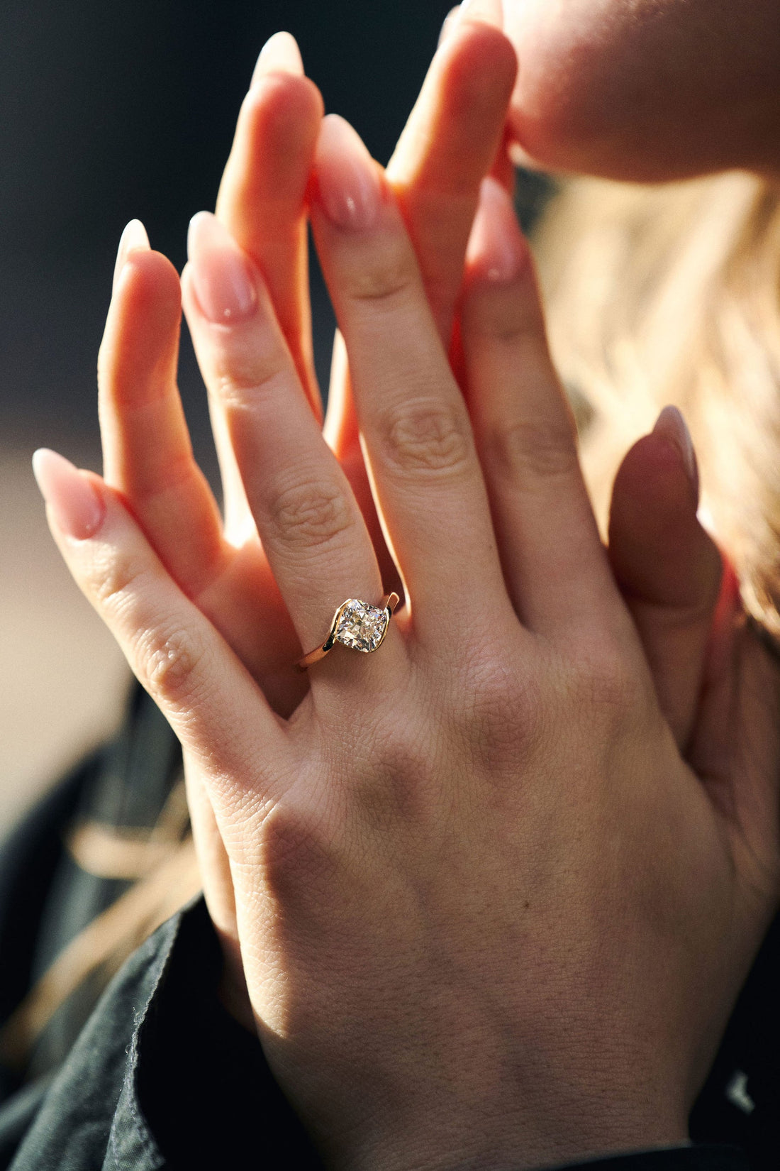 2.50CT Half Bezel Set Cushion Lab Grown Diamond Bypass Engagement Ring