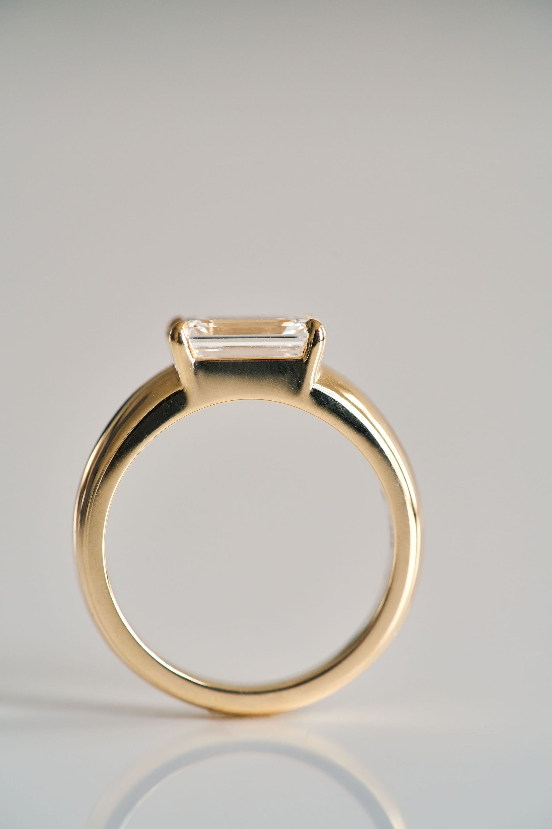 2.0CT East West Emerald Cut Lab Grown Diamond Solitaire Engagement Ring