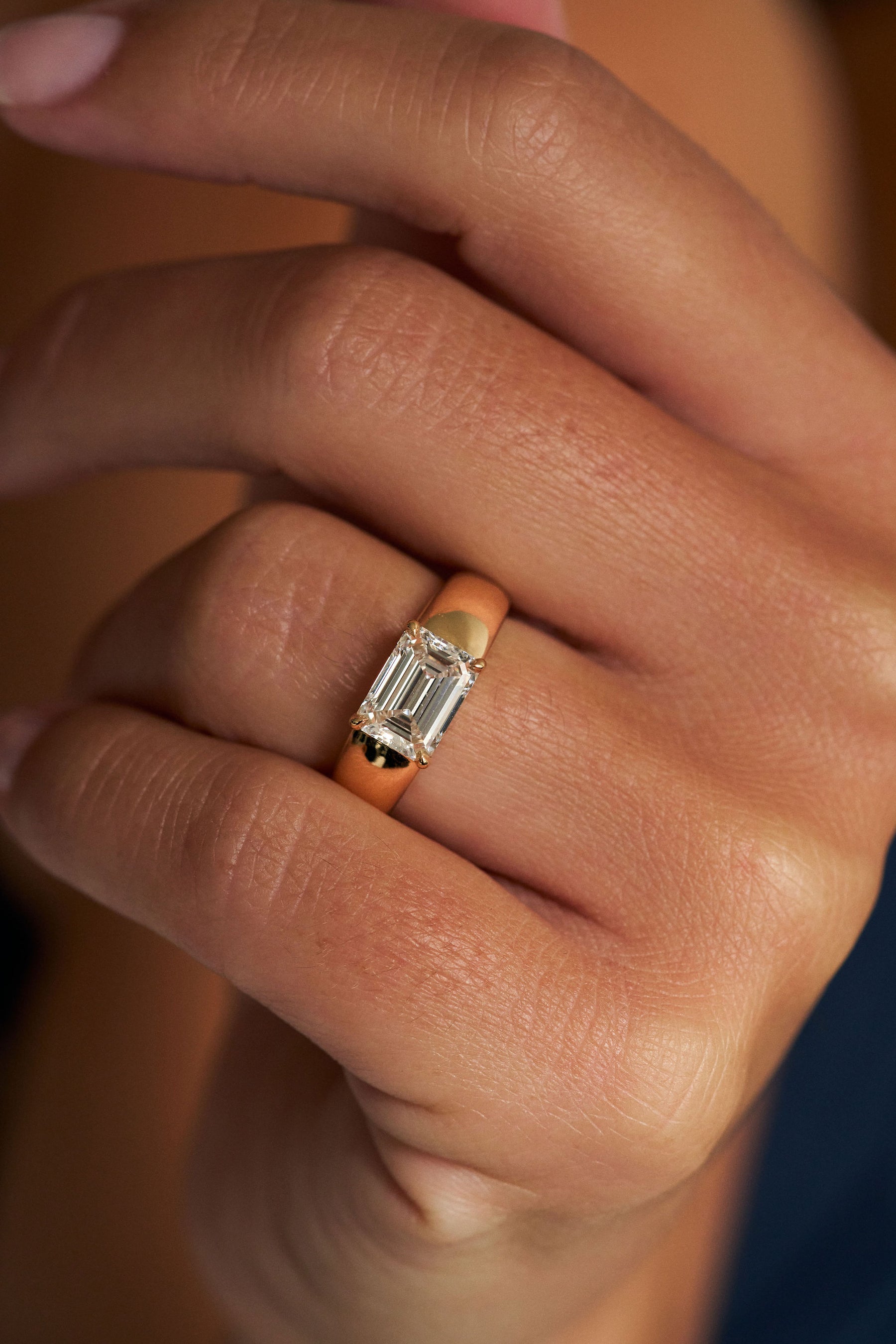2.0CT East West Emerald Cut Lab Grown Diamond Solitaire Engagement Ring