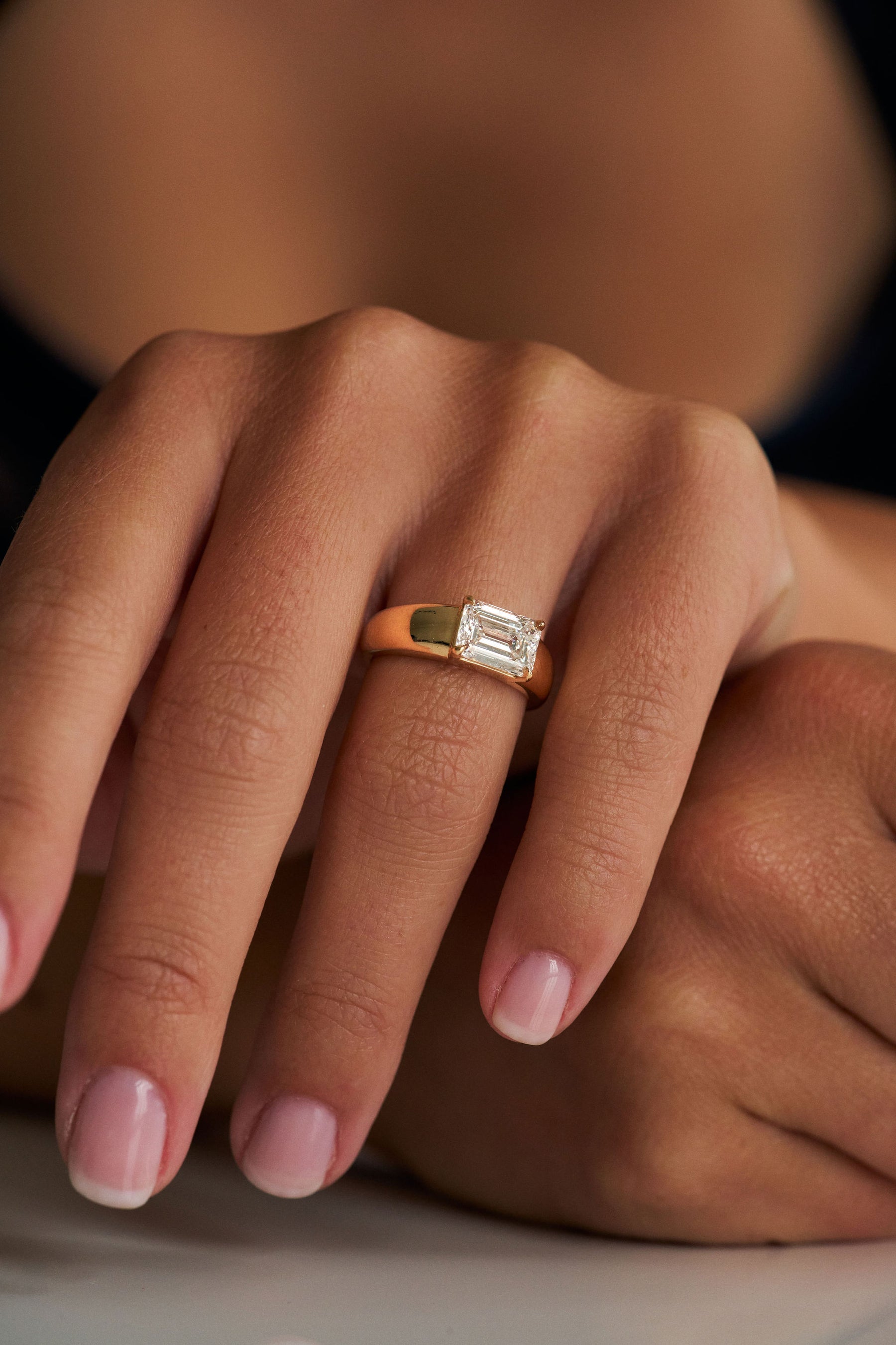 2.0CT East West Emerald Cut Lab Grown Diamond Solitaire Engagement Ring