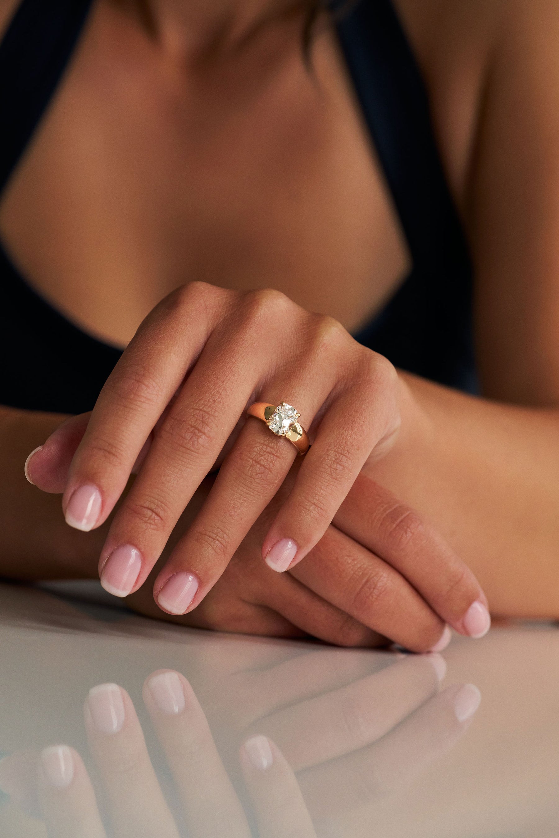 2.0CT Old Mine Cut Cushion Lab Grown Diamond Solitaire Engagement Ring