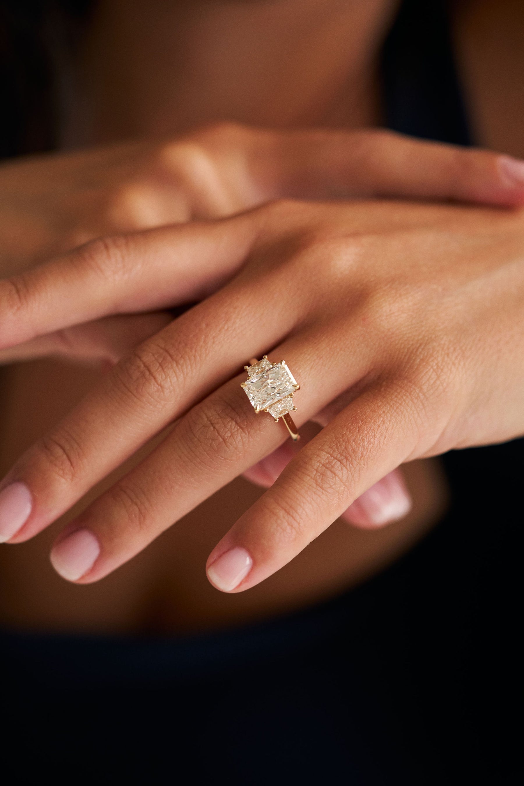 3.0CT Radiant Lab Grown Diamond Three Stone Engagement Ring