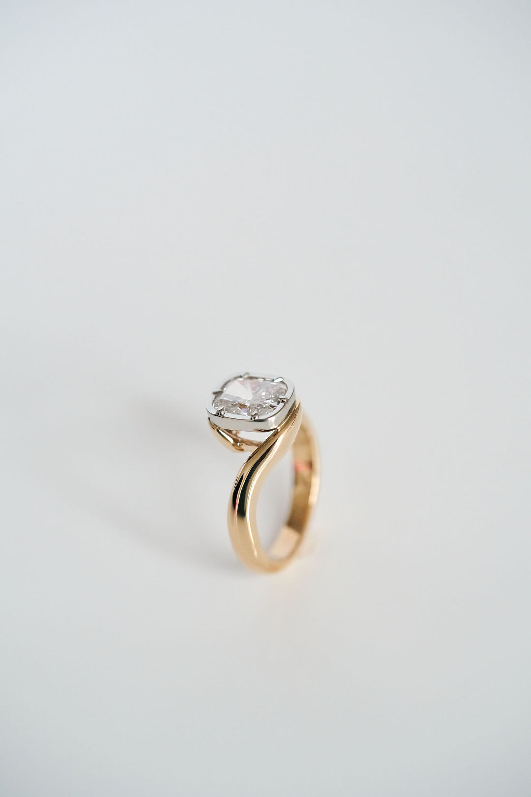 2.0CT Bezel Set Cushion Lab Grown Diamond Bypass Engagement Ring