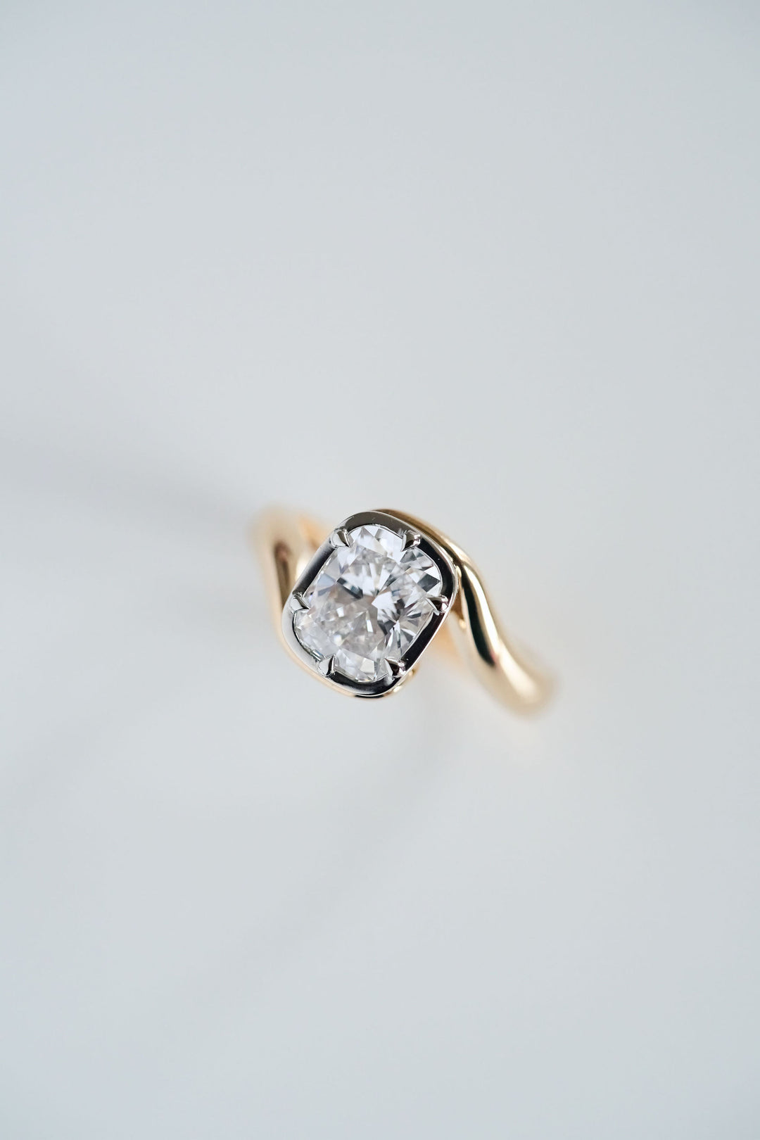 2.0CT Bezel Set Cushion Lab Grown Diamond Bypass Engagement Ring