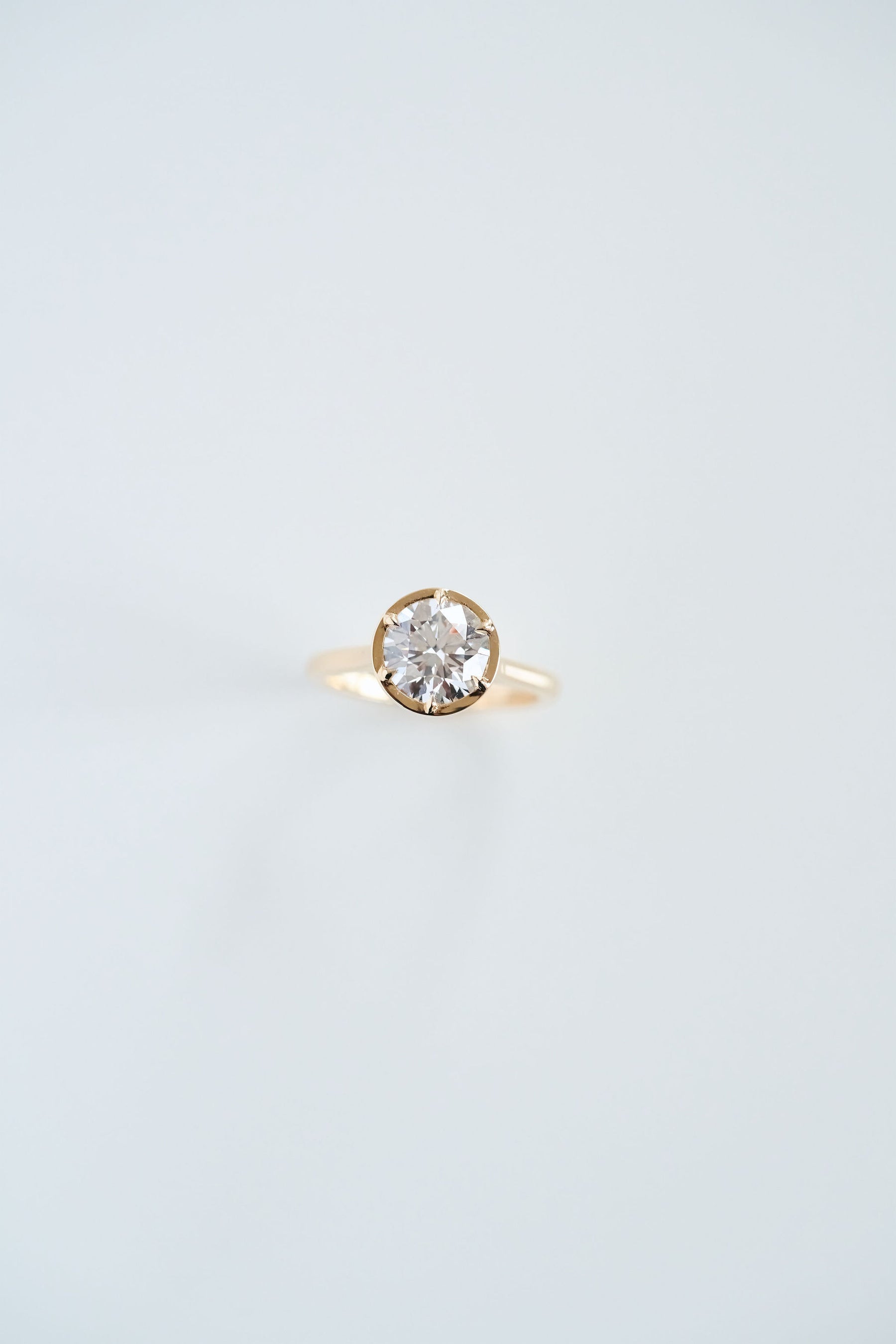 2.0CT Bezel Set Round Lab Grown Diamond Cathedral Engagement Ring