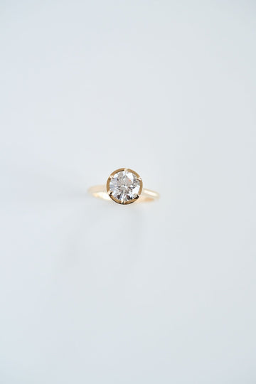 2.0CT Bezel Set Round Lab Grown Diamond Cathedral Engagement Ring