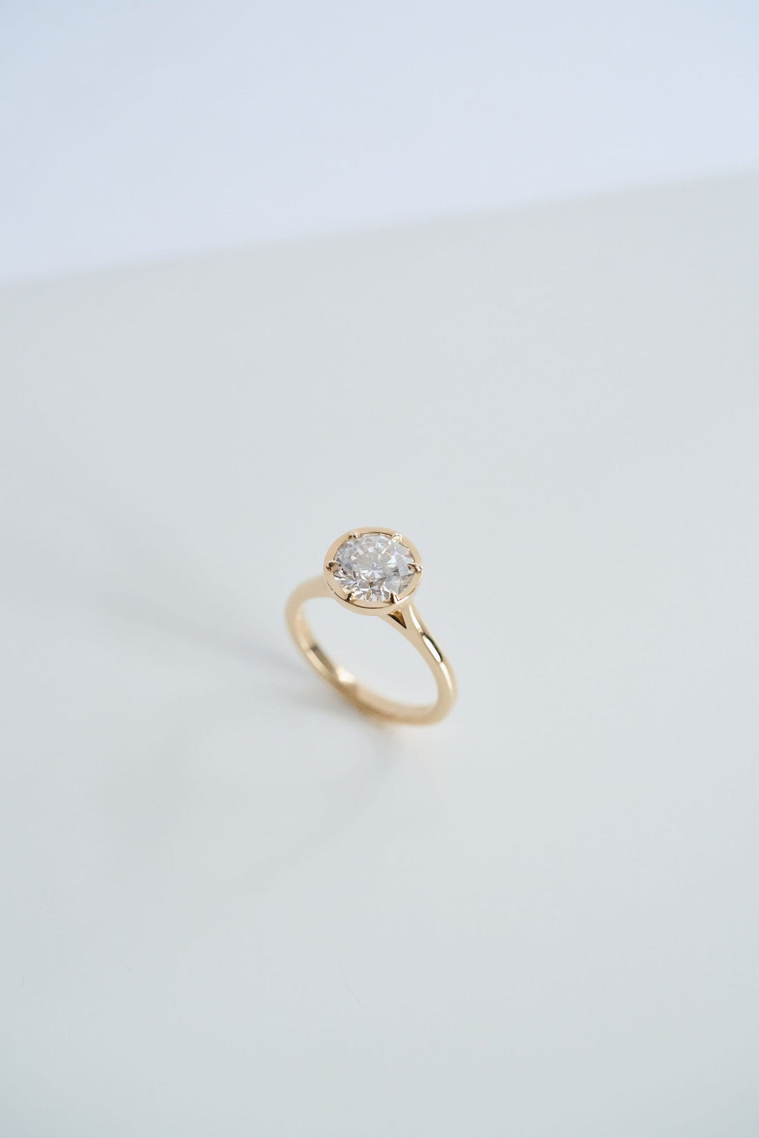 2.0CT Bezel Set Round Lab Grown Diamond Cathedral Engagement Ring