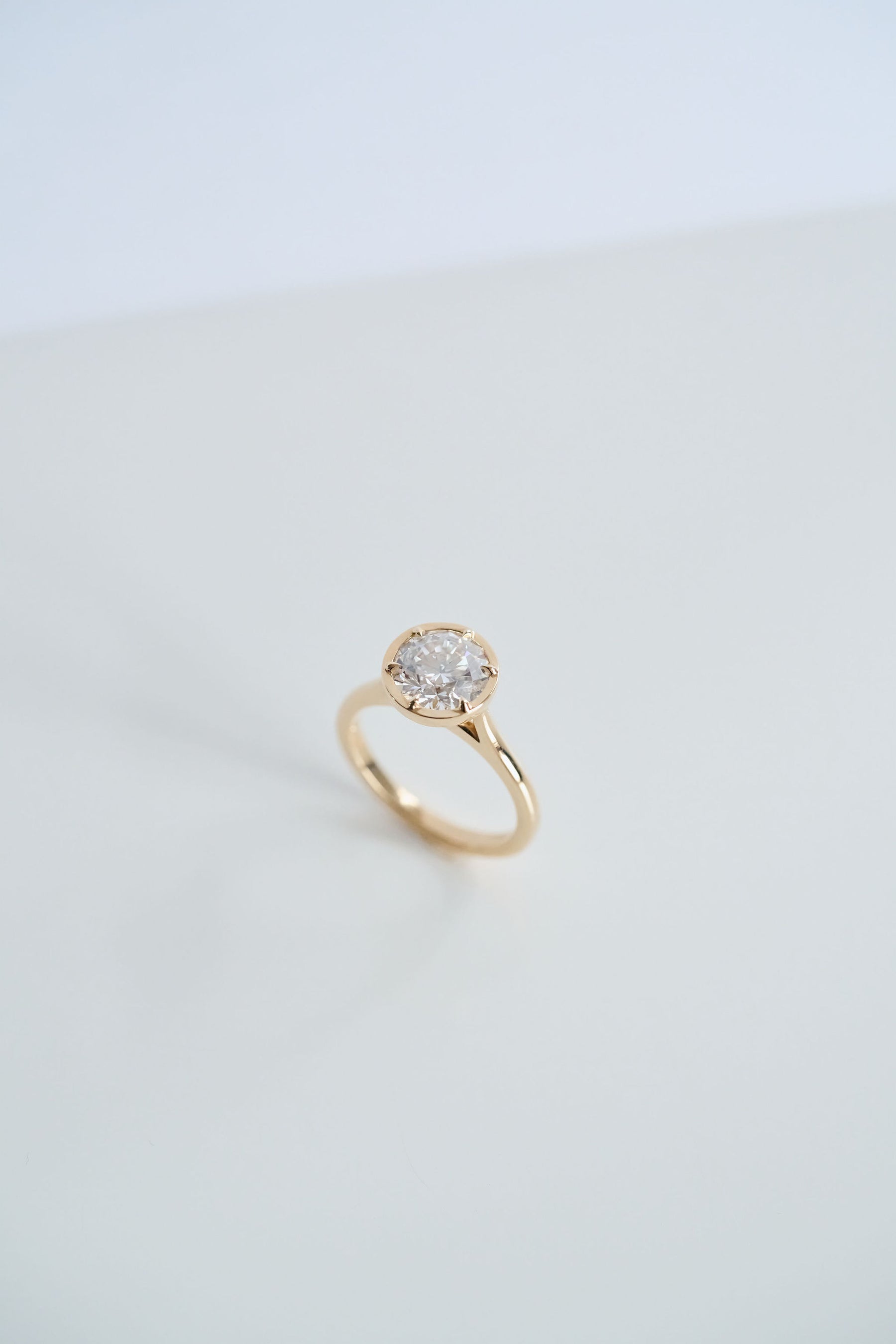 2.0CT Bezel Set Round Lab Grown Diamond Cathedral Engagement Ring