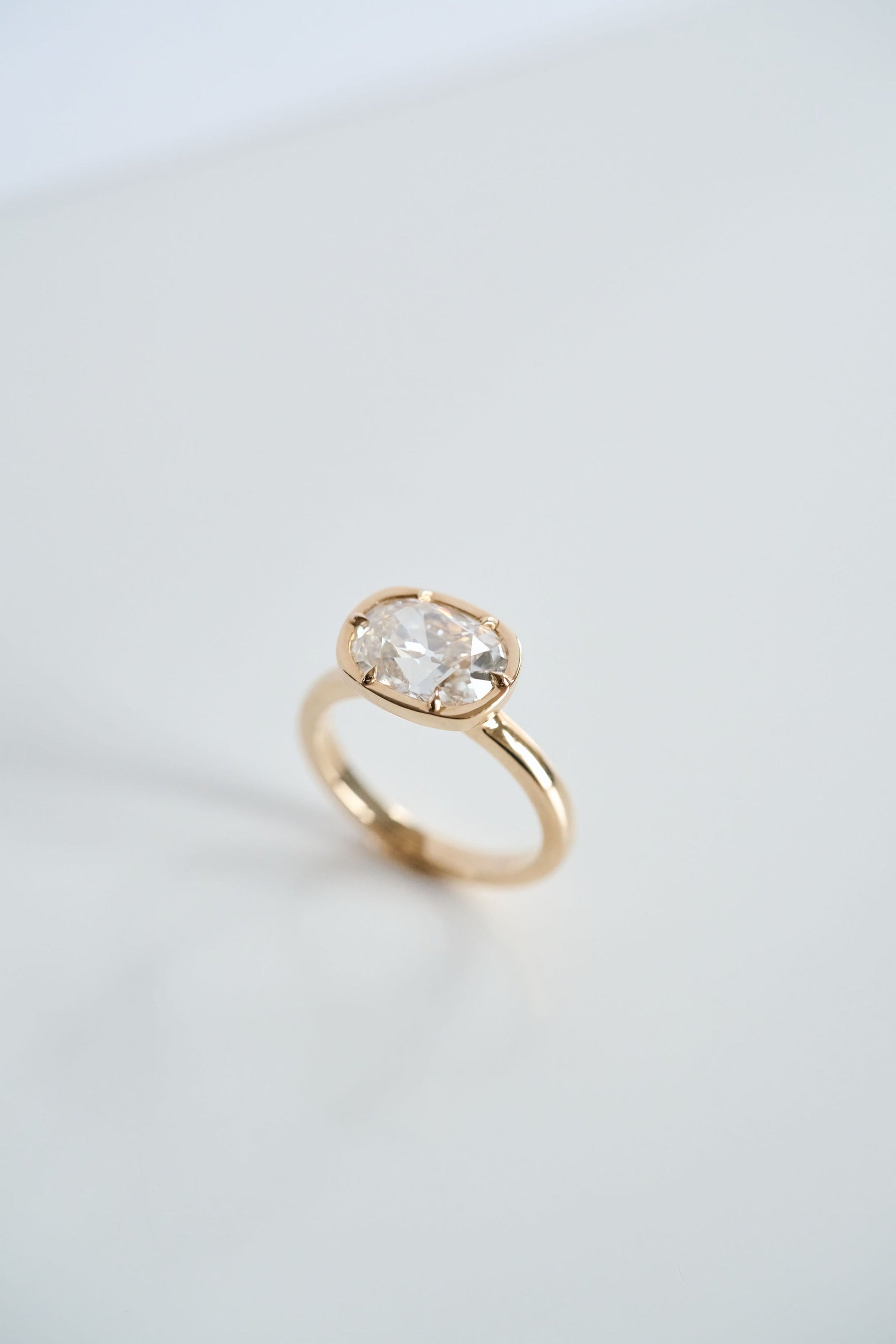 3.0CT Bezel Set East West Cushion Lab Grown Diamond Solitaire Engagement Ring