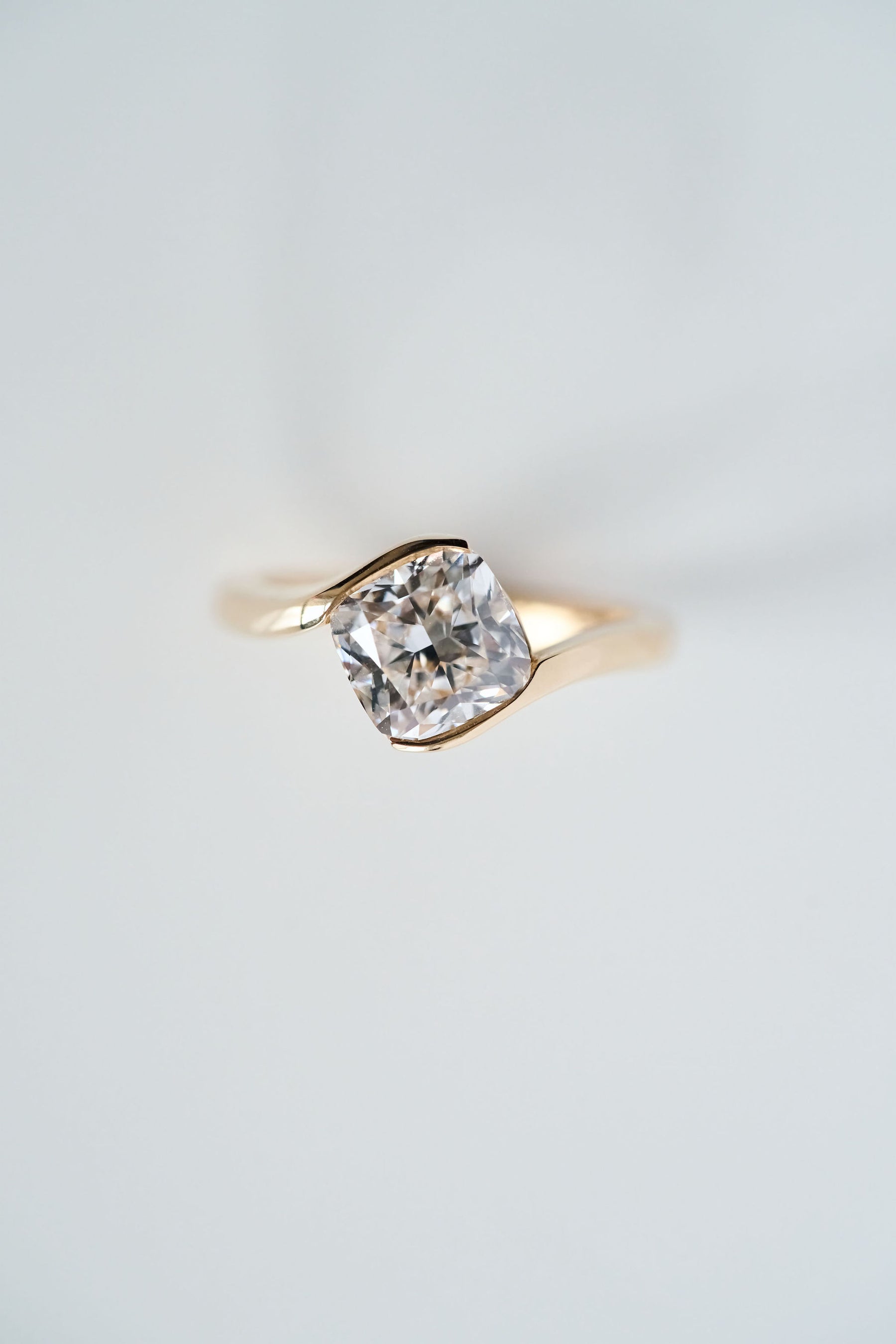 2.50CT Half Bezel Set Cushion Lab Grown Diamond Bypass Engagement Ring