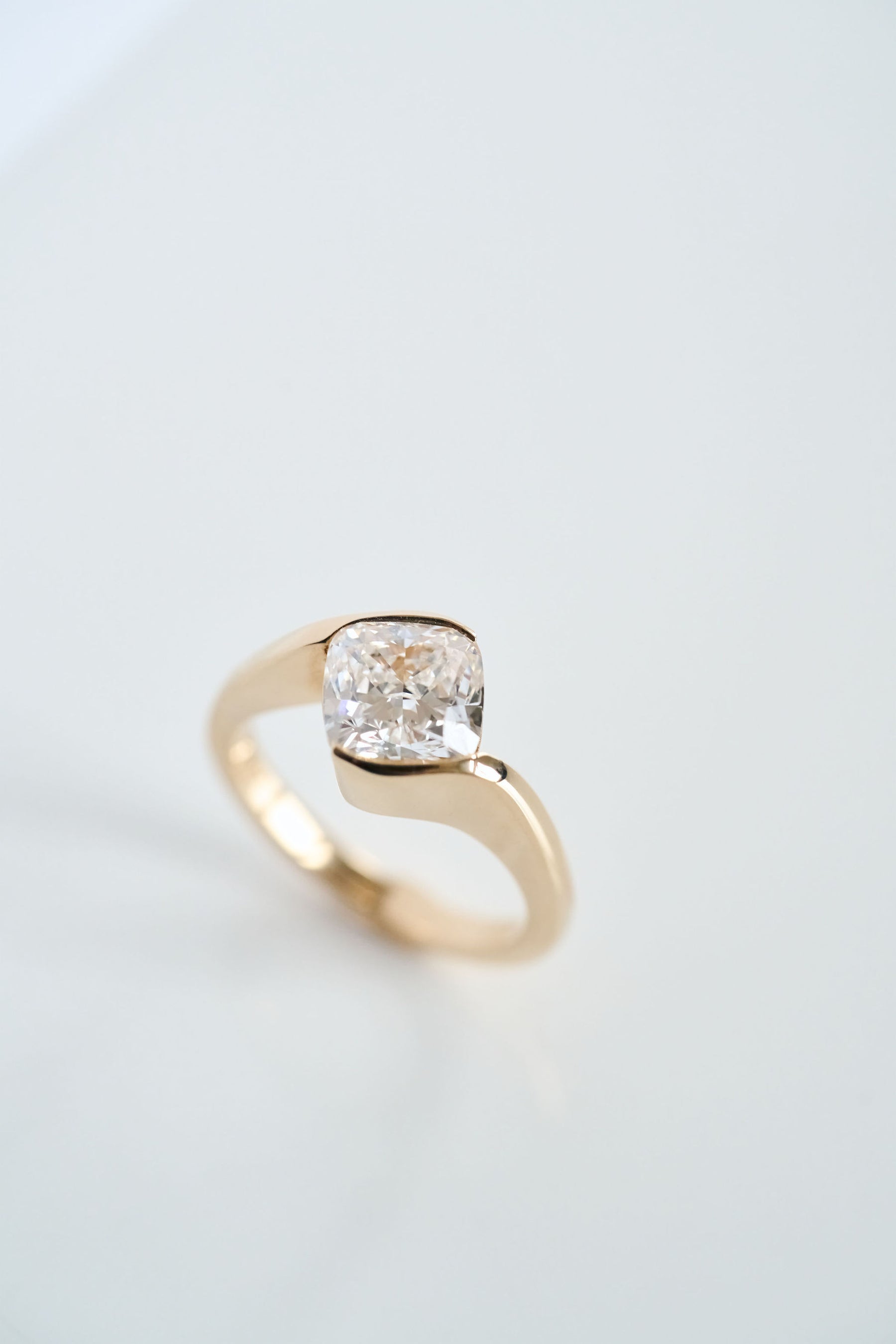 2.50CT Half Bezel Set Cushion Lab Grown Diamond Bypass Engagement Ring