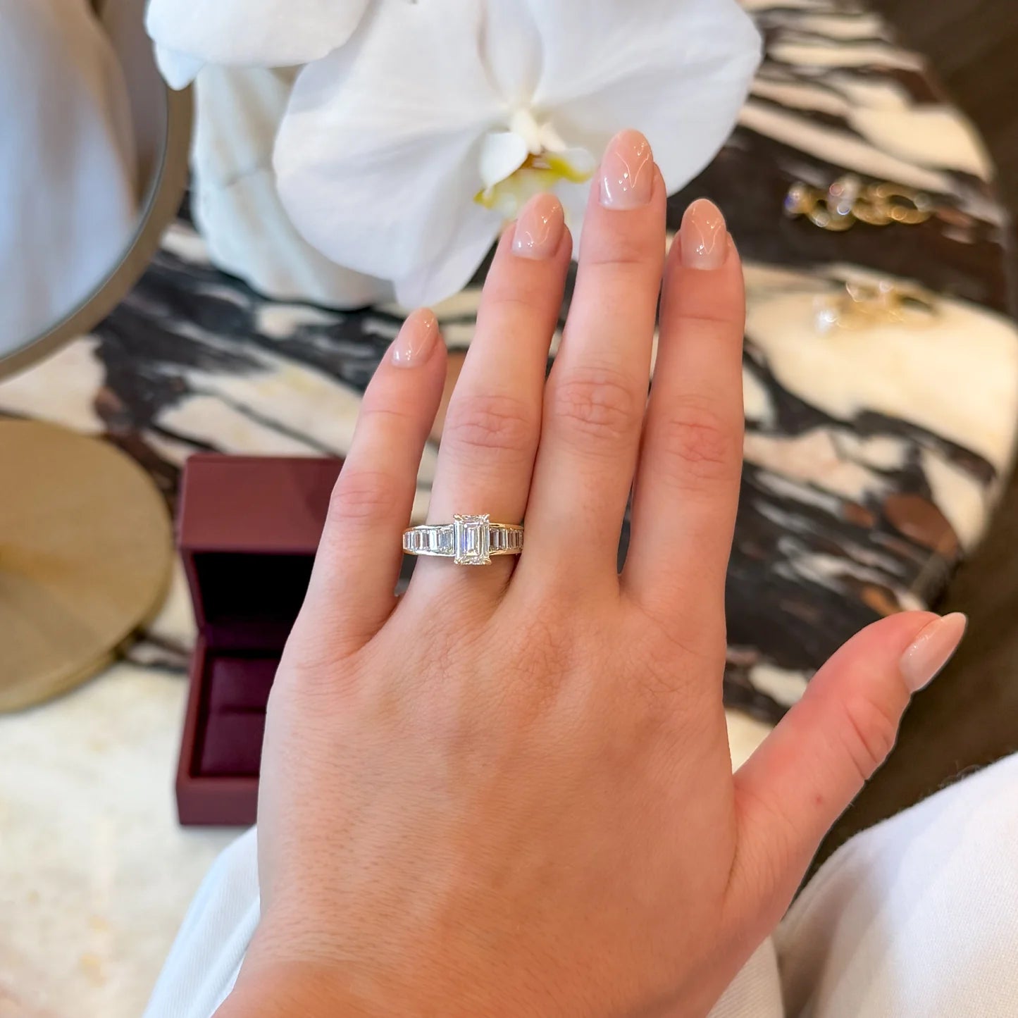1.50CT Emerald Cut Lab Grown Diamond Channel Set Baguette Band Engagement Ring