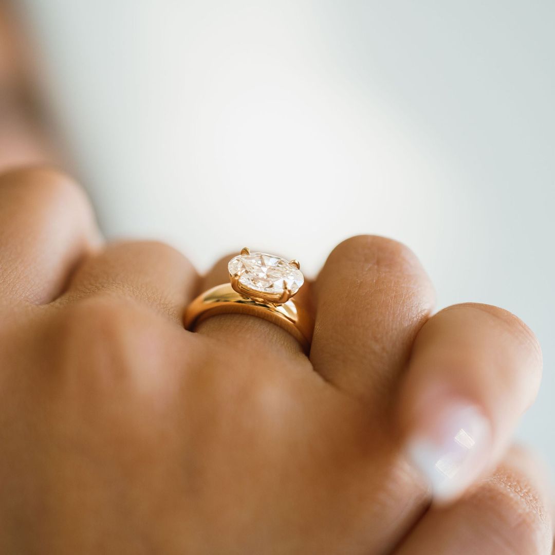 2.0CT East West Oval Lab Grown Diamond Solitaire Engagement Ring