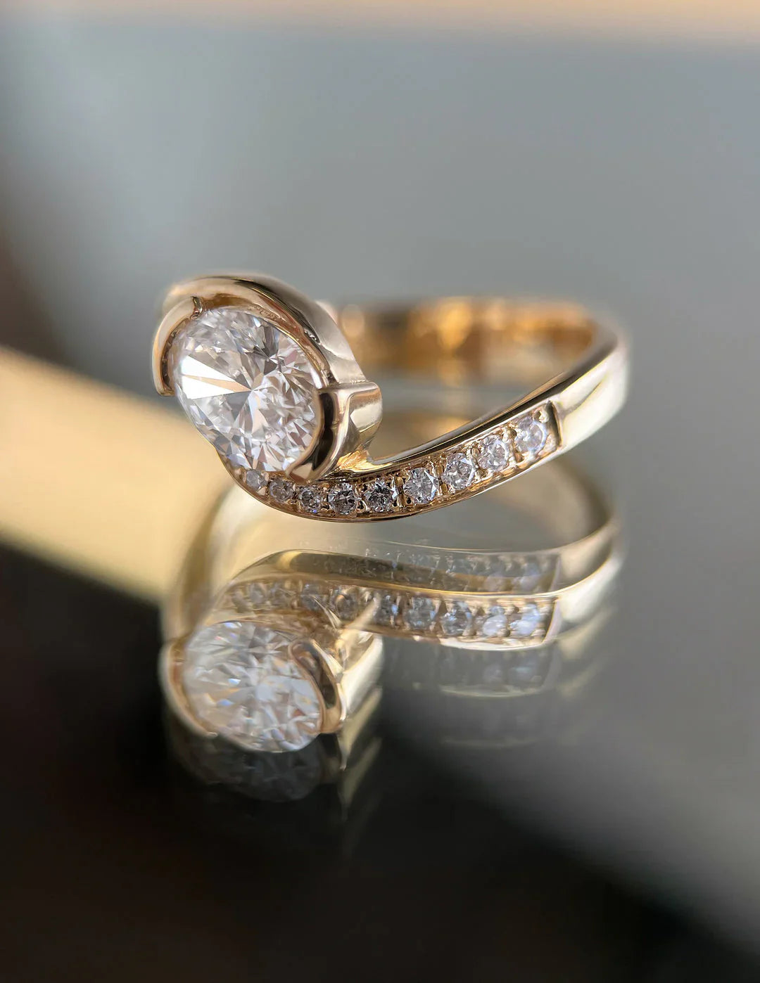 1.0CT Oval Lab Grown Diamond By Pass Unique Ring With Band