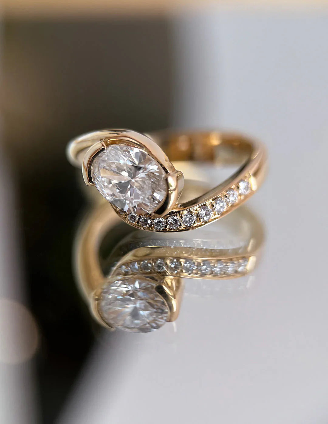 1.0CT Oval Lab Grown Diamond By Pass Unique Ring With Band