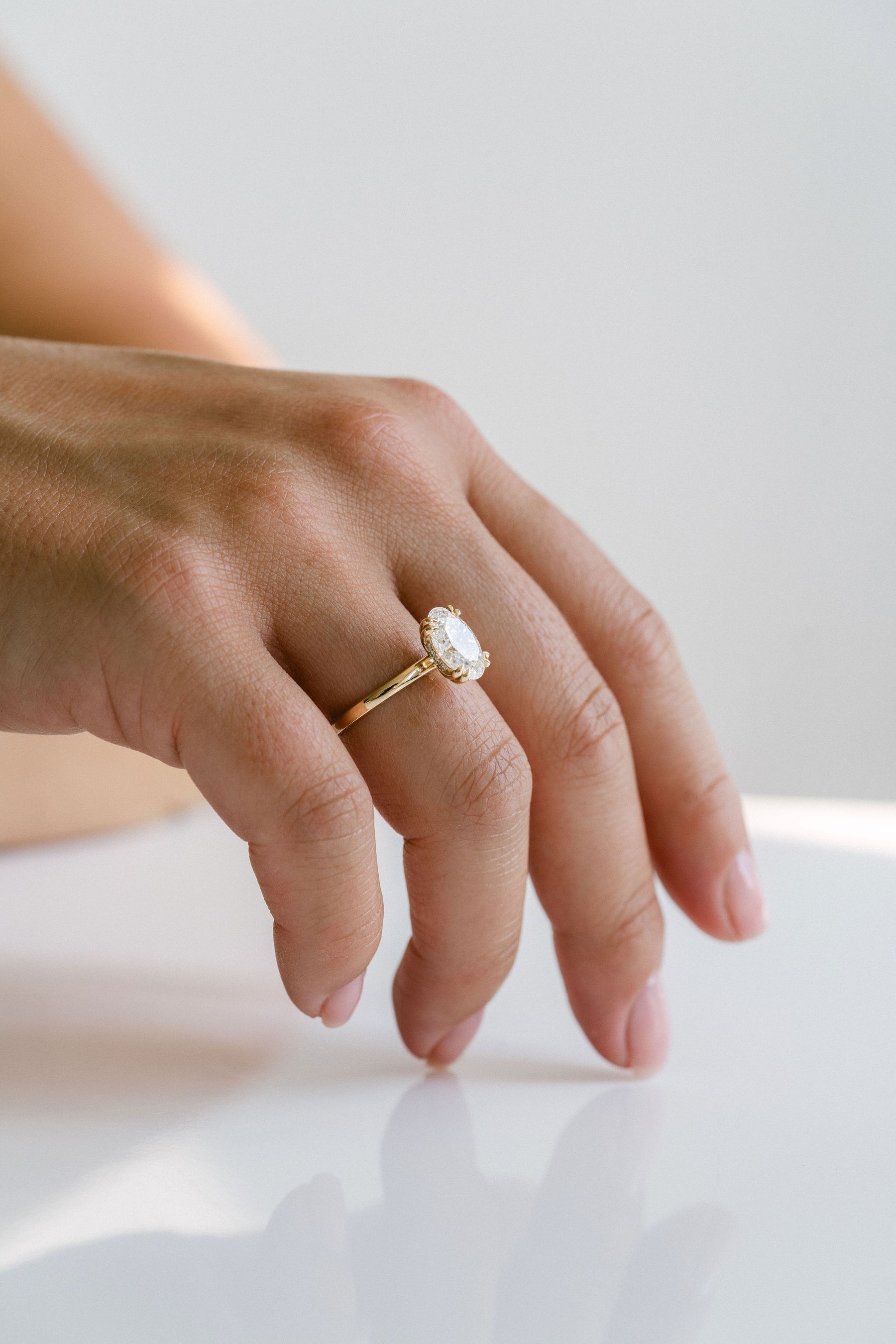 2.0CT Oval Lab Grown Diamond Hidden Halo Solitaire Engagement Ring