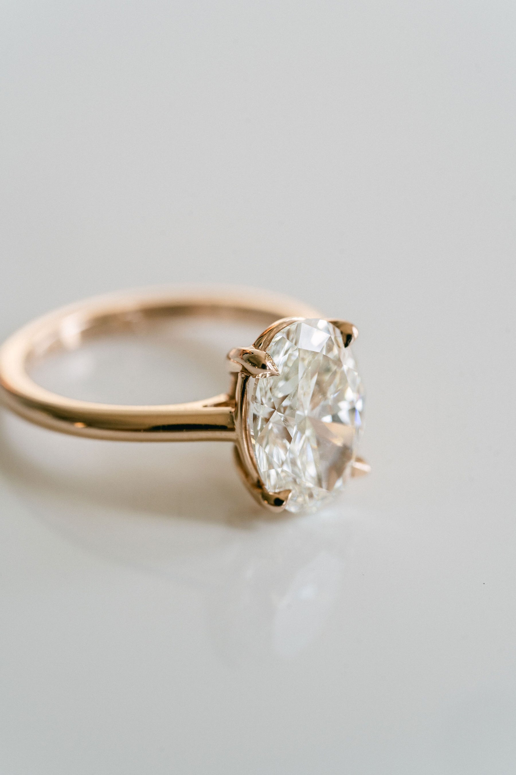 3.0CT Oval Lab Grown Diamond Cathedral Engagement Ring