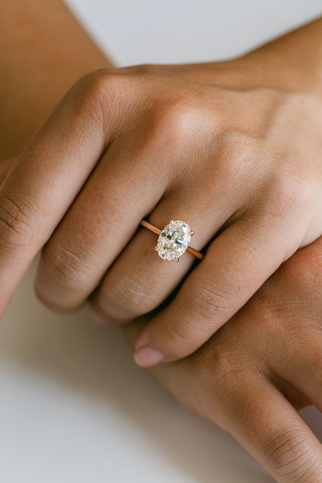 3.0CT Oval Lab Grown Diamond Cathedral Engagement Ring