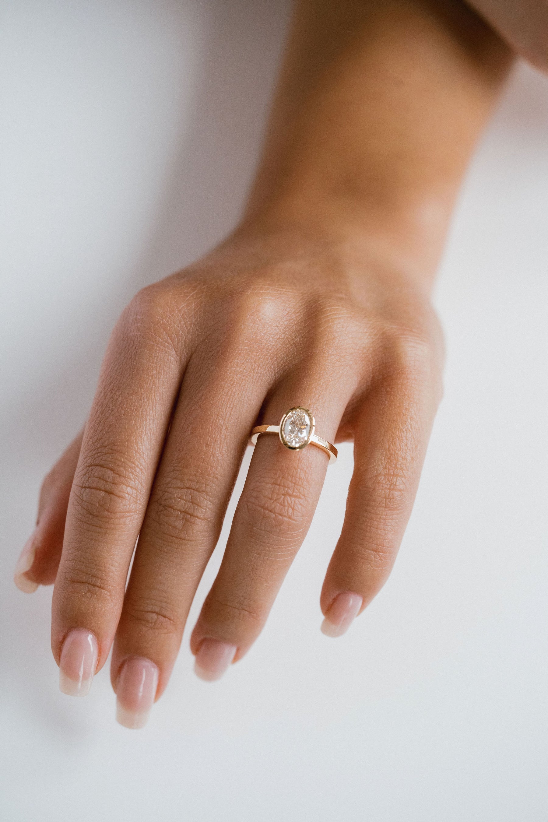 1.50CT Bezel Set Oval Lab Grown Diamond Solitaire Engagement Ring