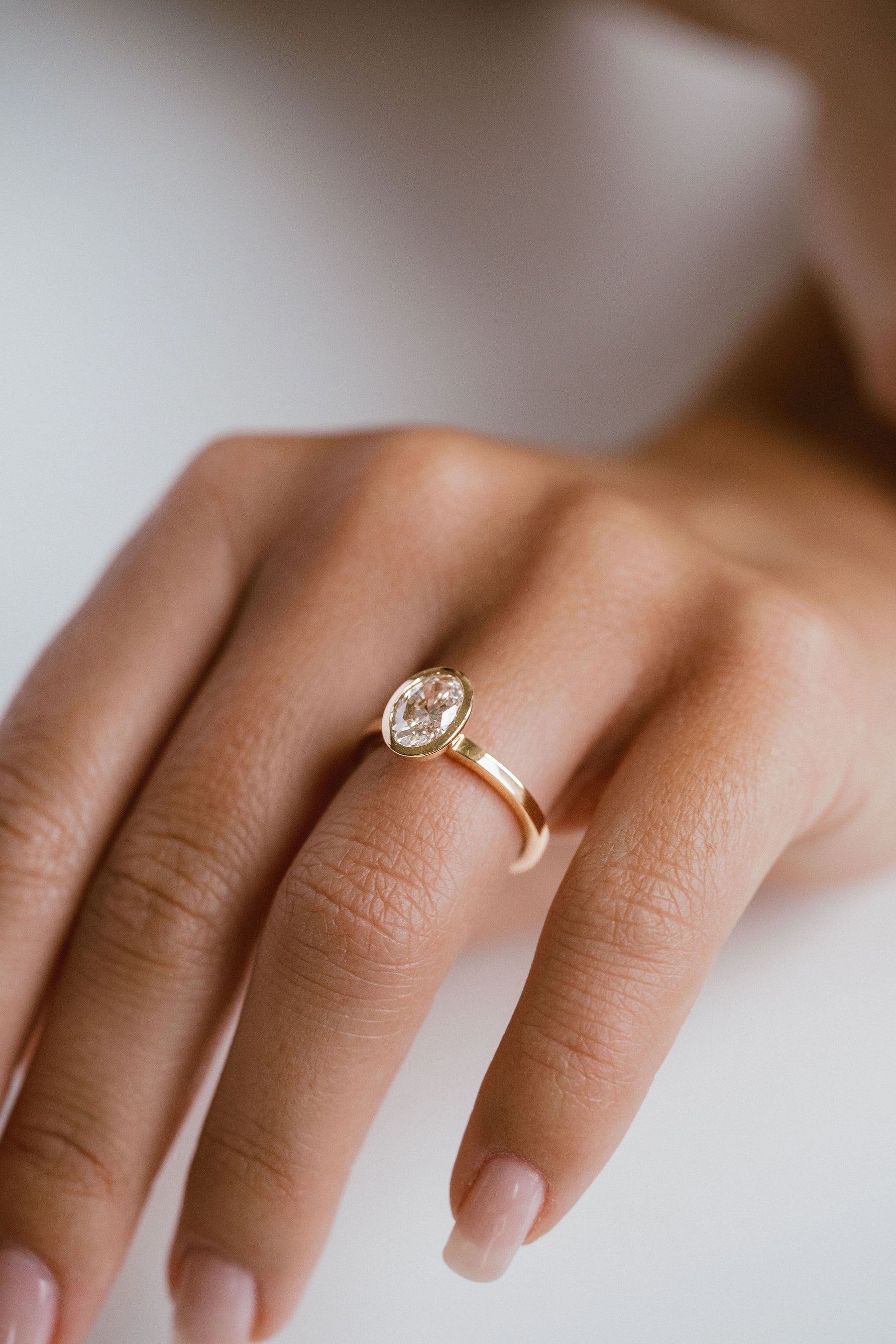 1.50CT Bezel Set Oval Lab Grown Diamond Solitaire Engagement Ring