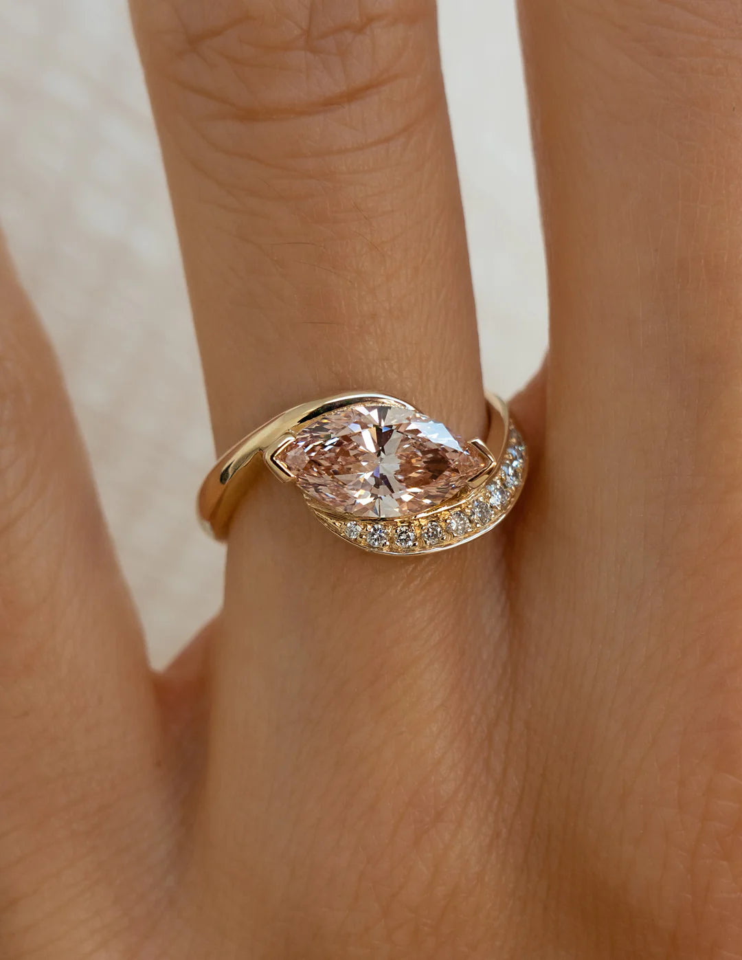 1.0CT Pink Marquise Lab Grown Diamond Pave Unique Ring