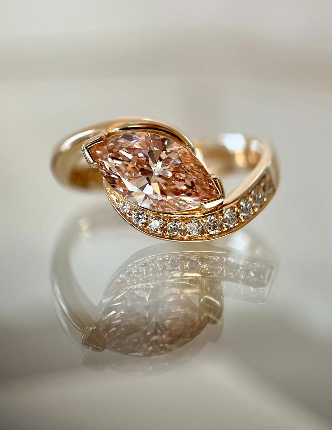 1.0CT Pink Marquise Lab Grown Diamond Pave Unique Ring