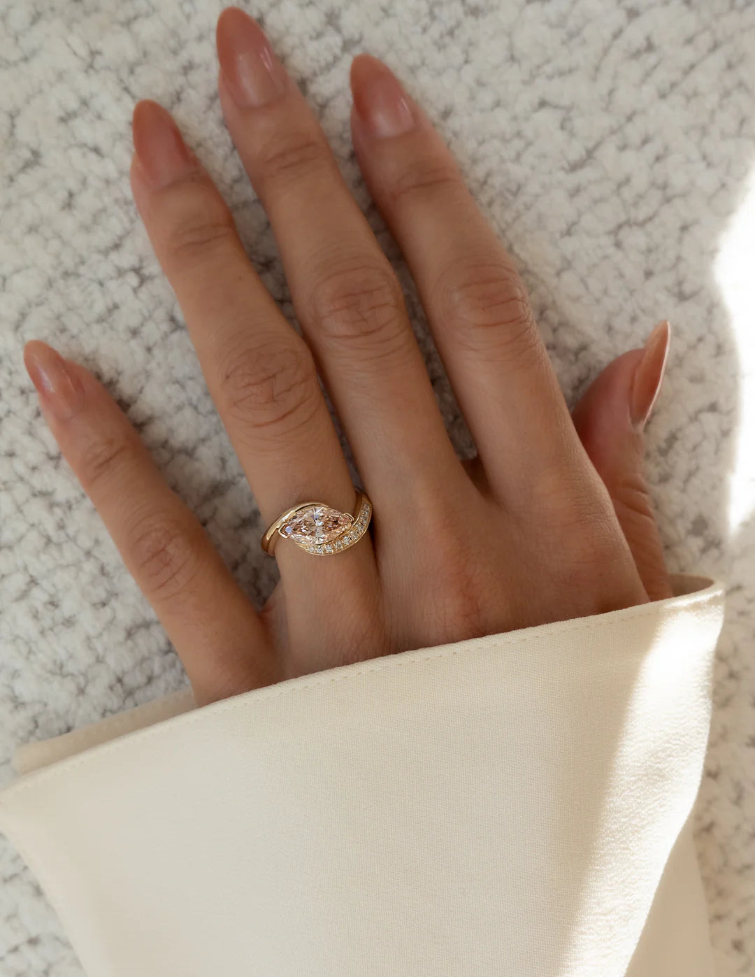 1.0CT Pink Marquise Lab Grown Diamond Pave Unique Ring