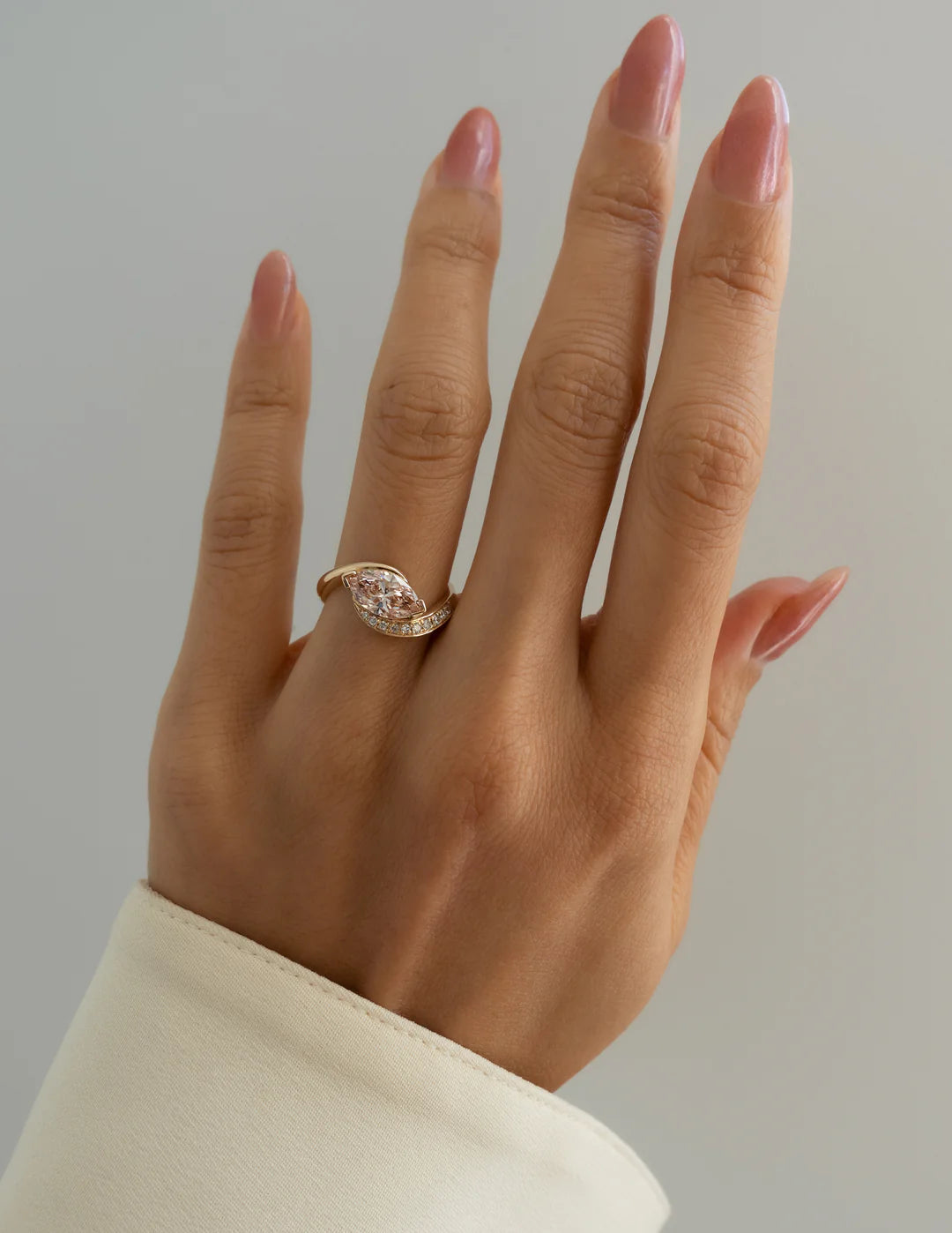 1.0CT Pink Marquise Lab Grown Diamond Pave Unique Ring