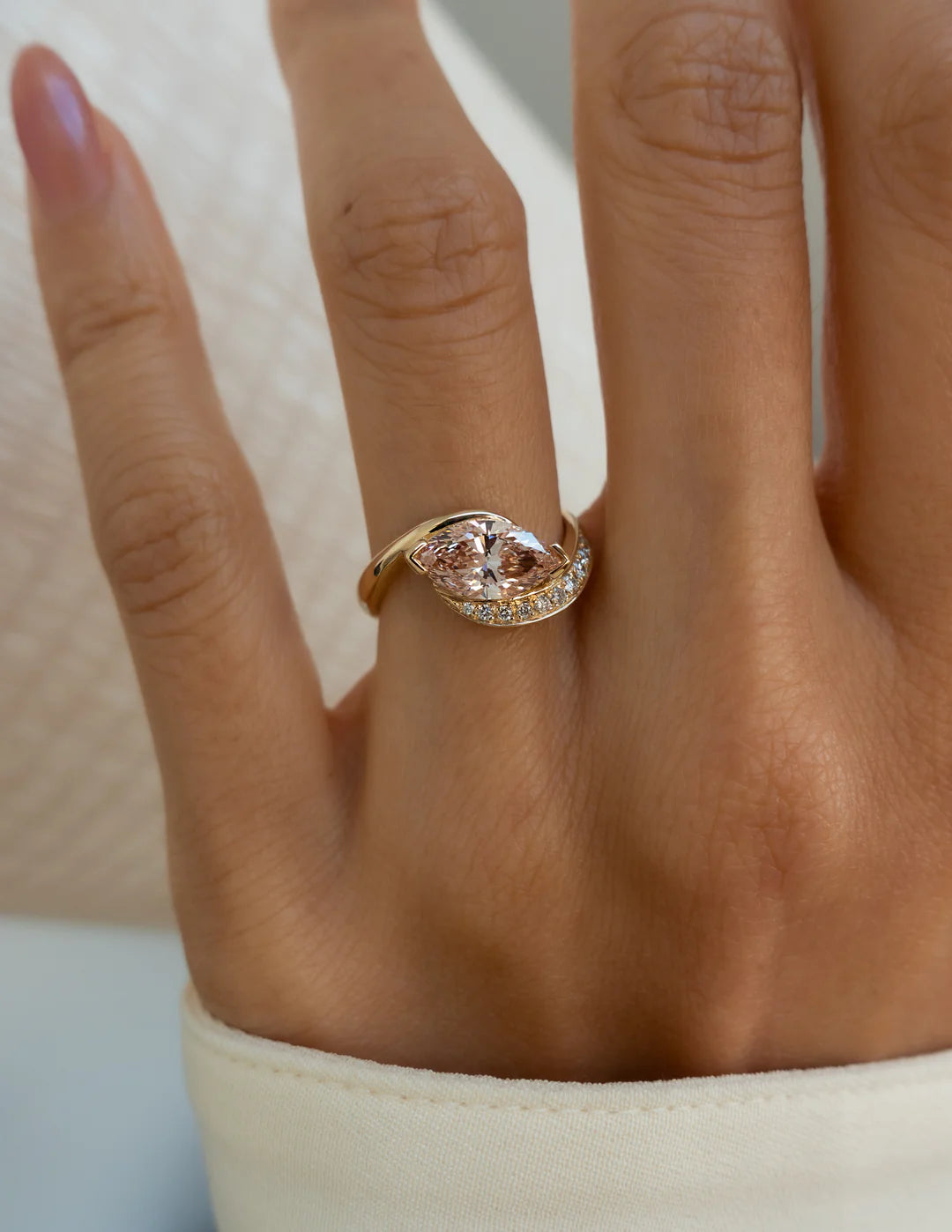 1.0CT Pink Marquise Lab Grown Diamond Pave Unique Ring